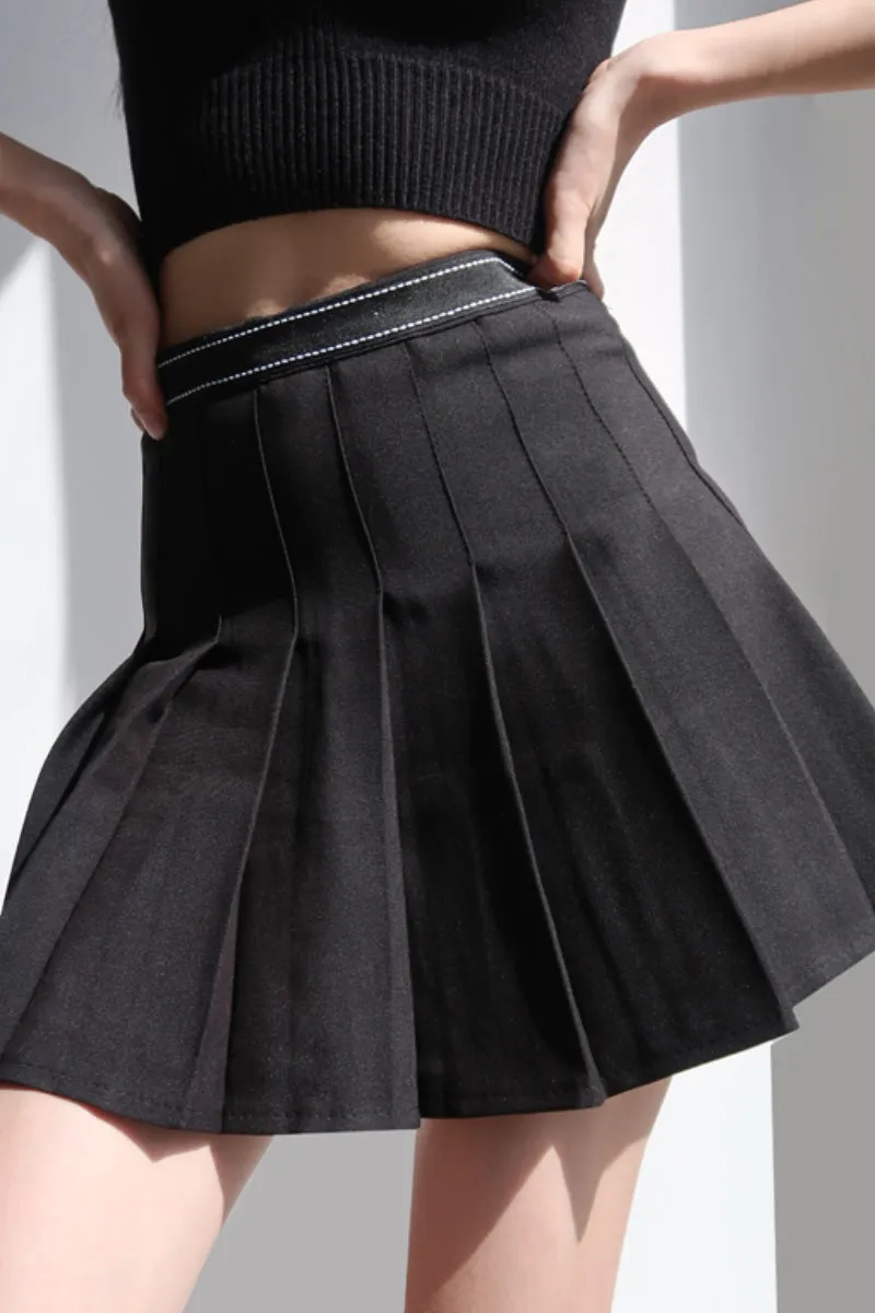 retro high waist Pleated thin A-line skirt