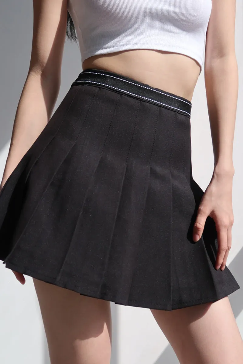 retro high waist Pleated thin A-line skirt