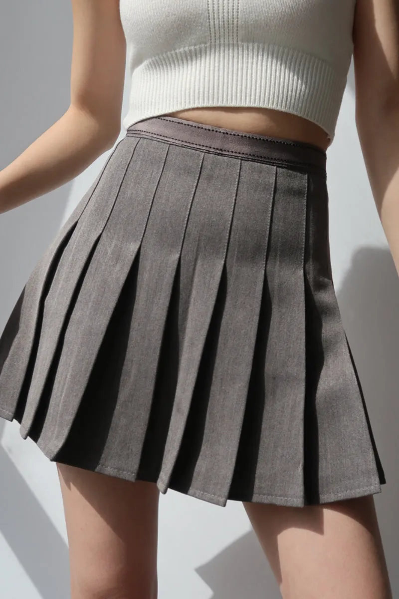 retro high waist Pleated thin A-line skirt