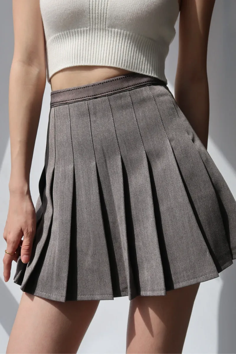 retro high waist Pleated thin A-line skirt