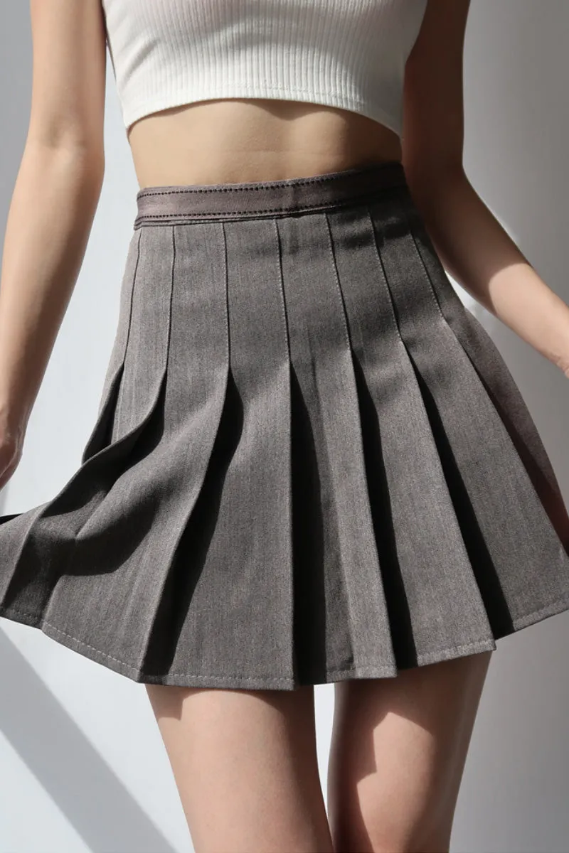retro high waist Pleated thin A-line skirt