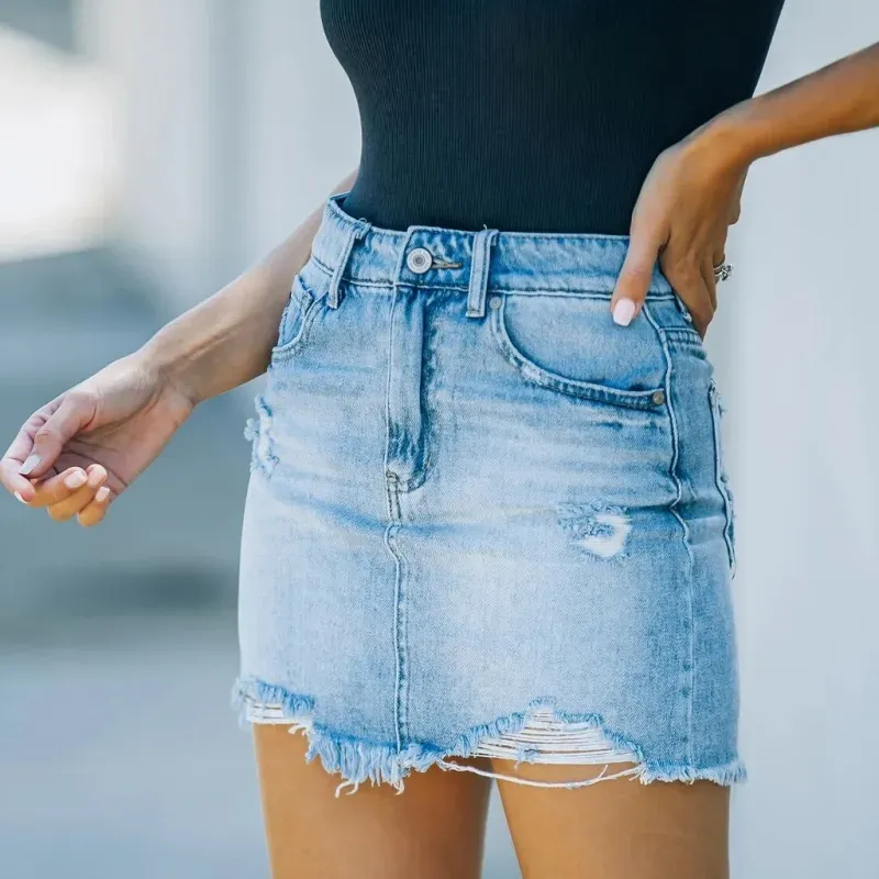 Ripped and Ready High-Waist Denim Mini Skirt