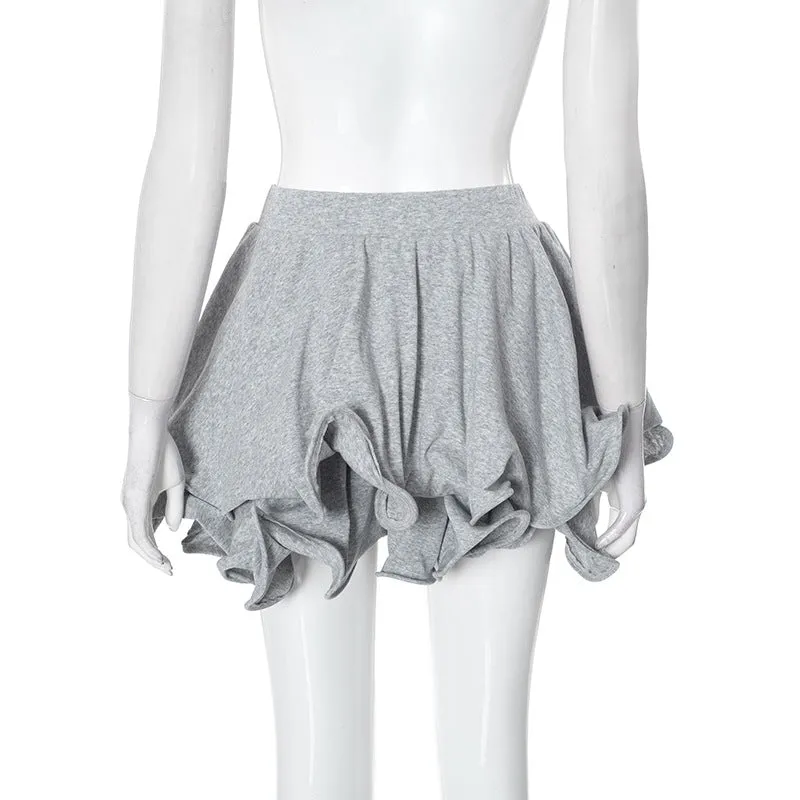 Ruffle A line solid irregular mini skirt