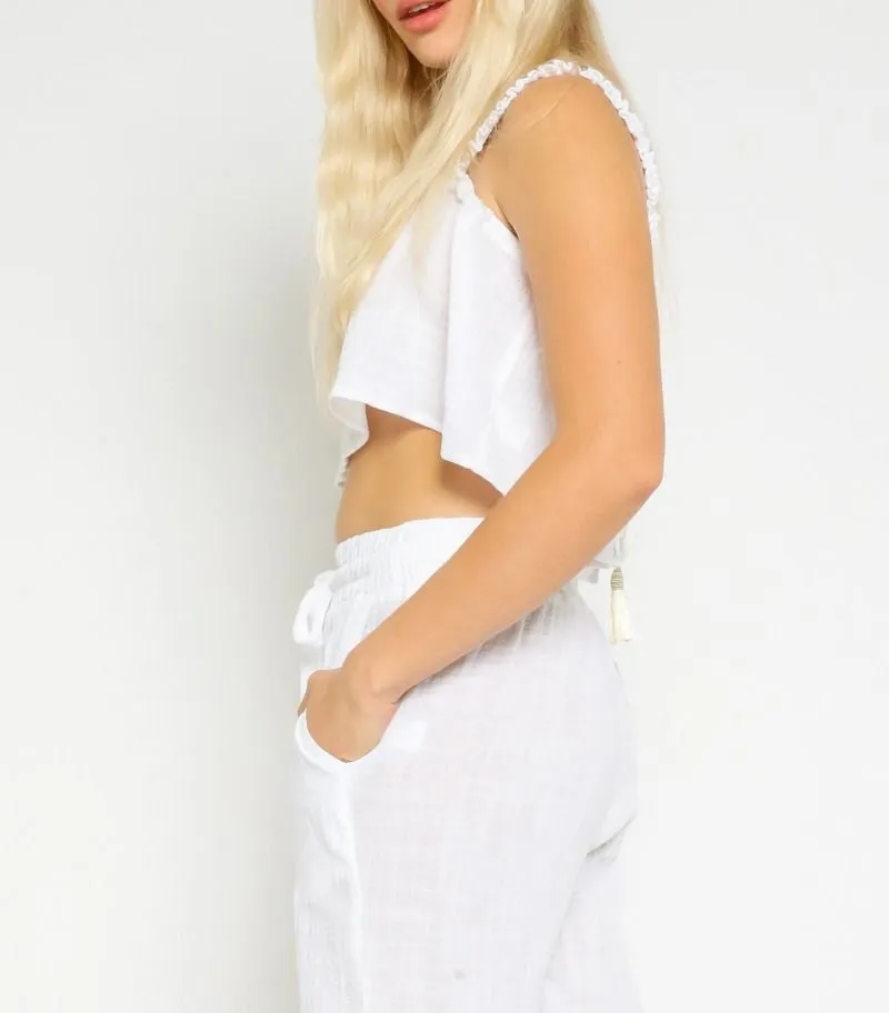 Ruffle Strap Open Back Crop Top