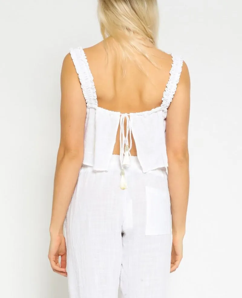 Ruffle Strap Open Back Crop Top