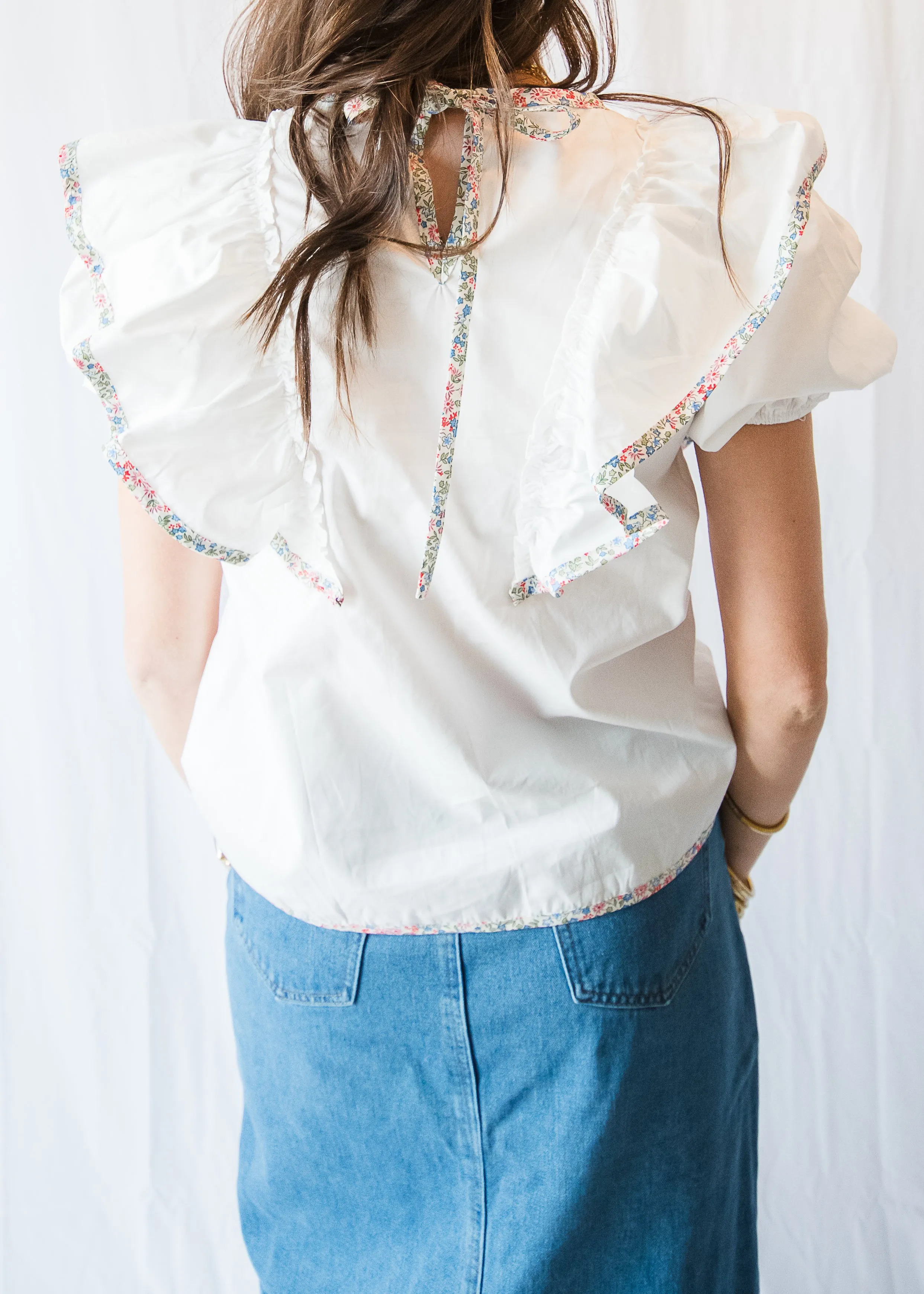 Ruffling Feathers White Poplin Blouse