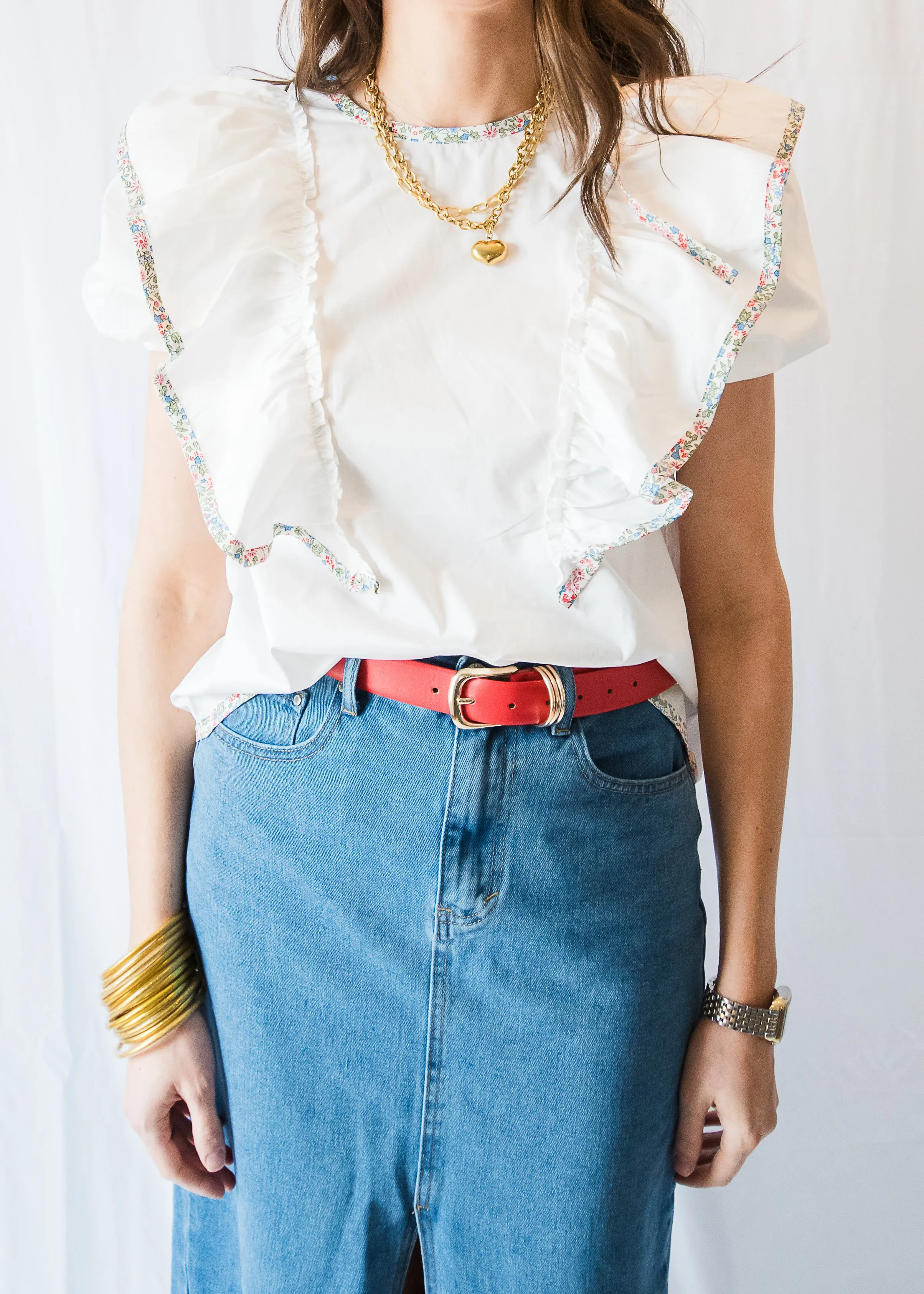 Ruffling Feathers White Poplin Blouse