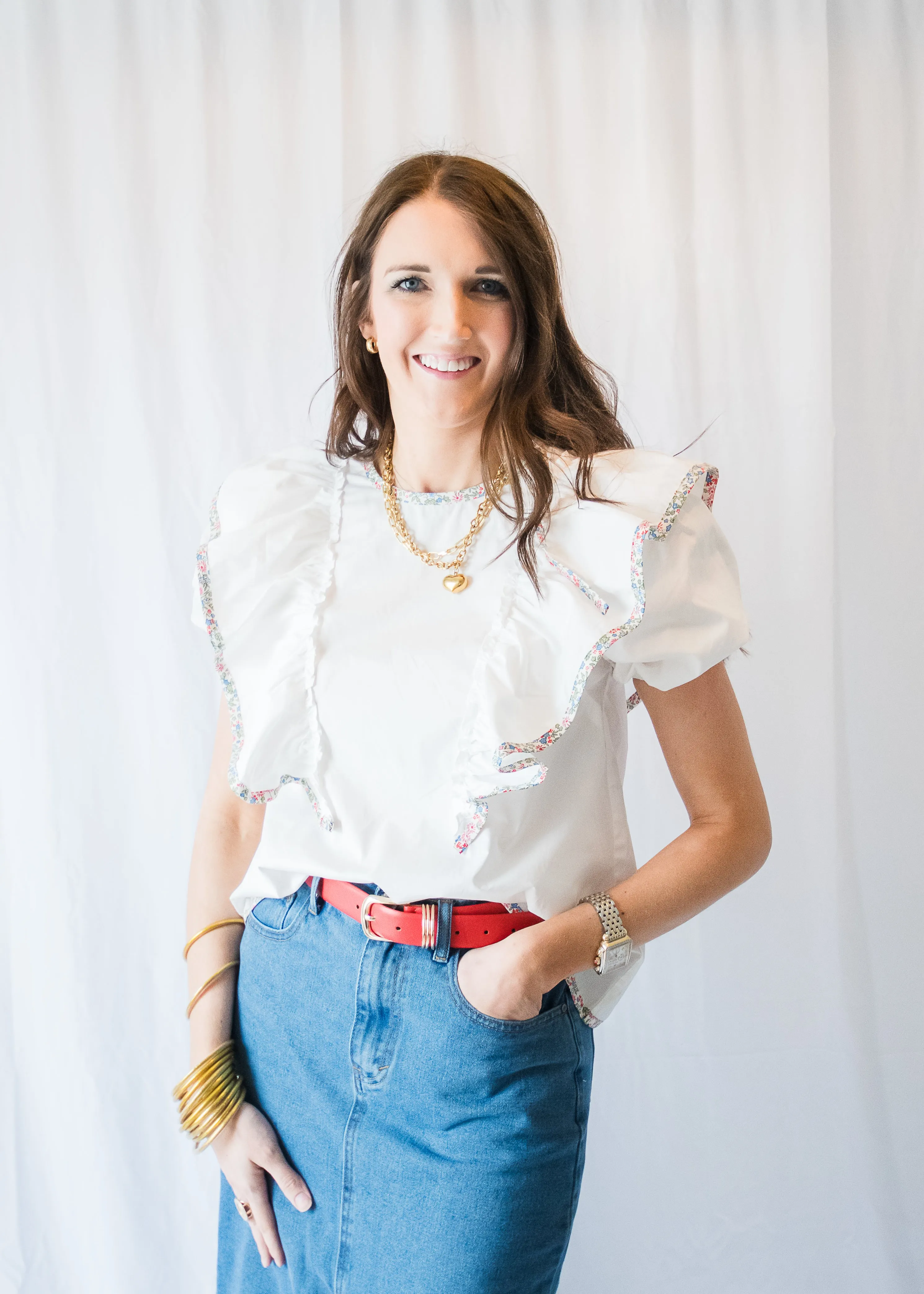 Ruffling Feathers White Poplin Blouse