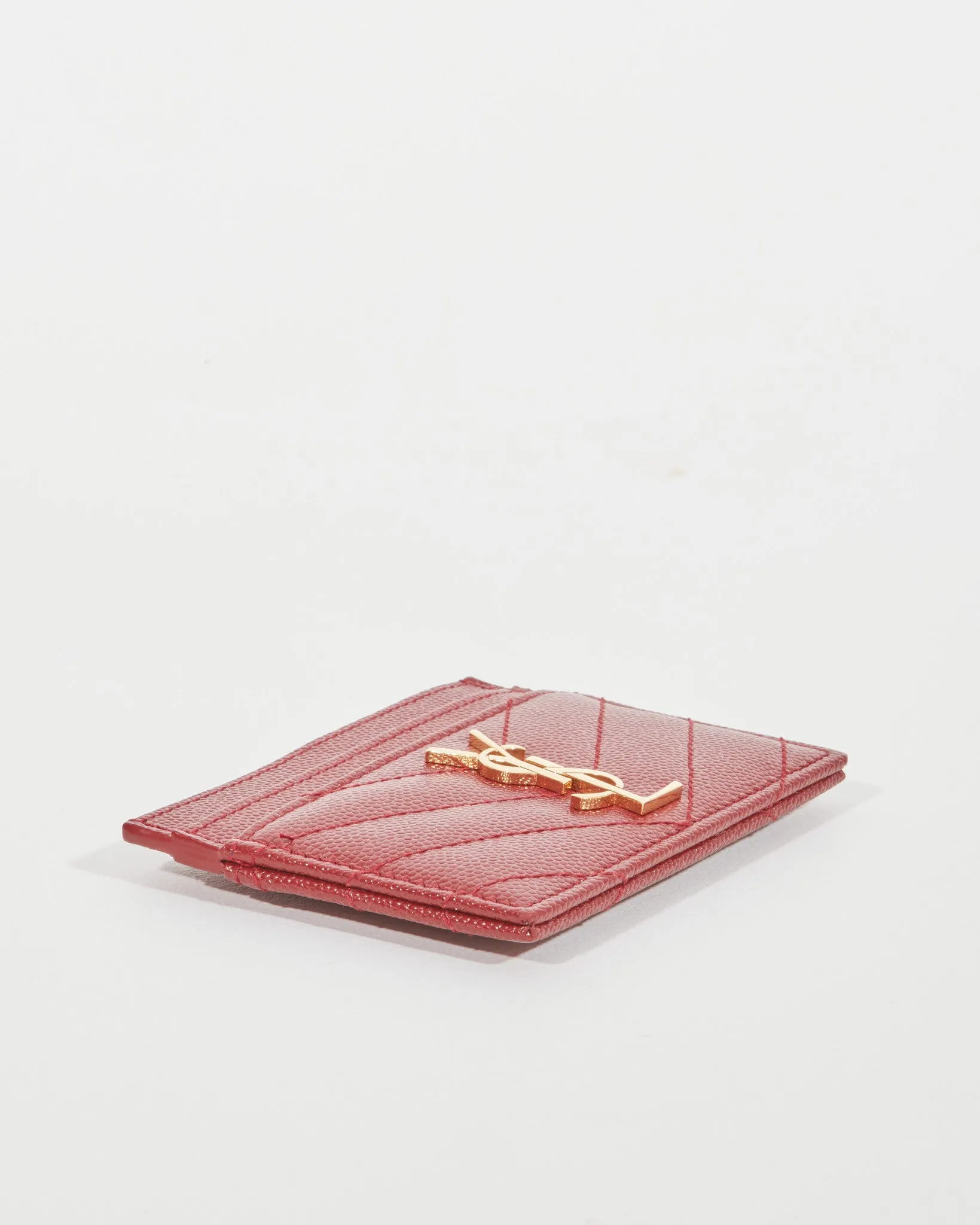 Saint Laurent Bordeaux Grained Leather YSL Logo Cardholder