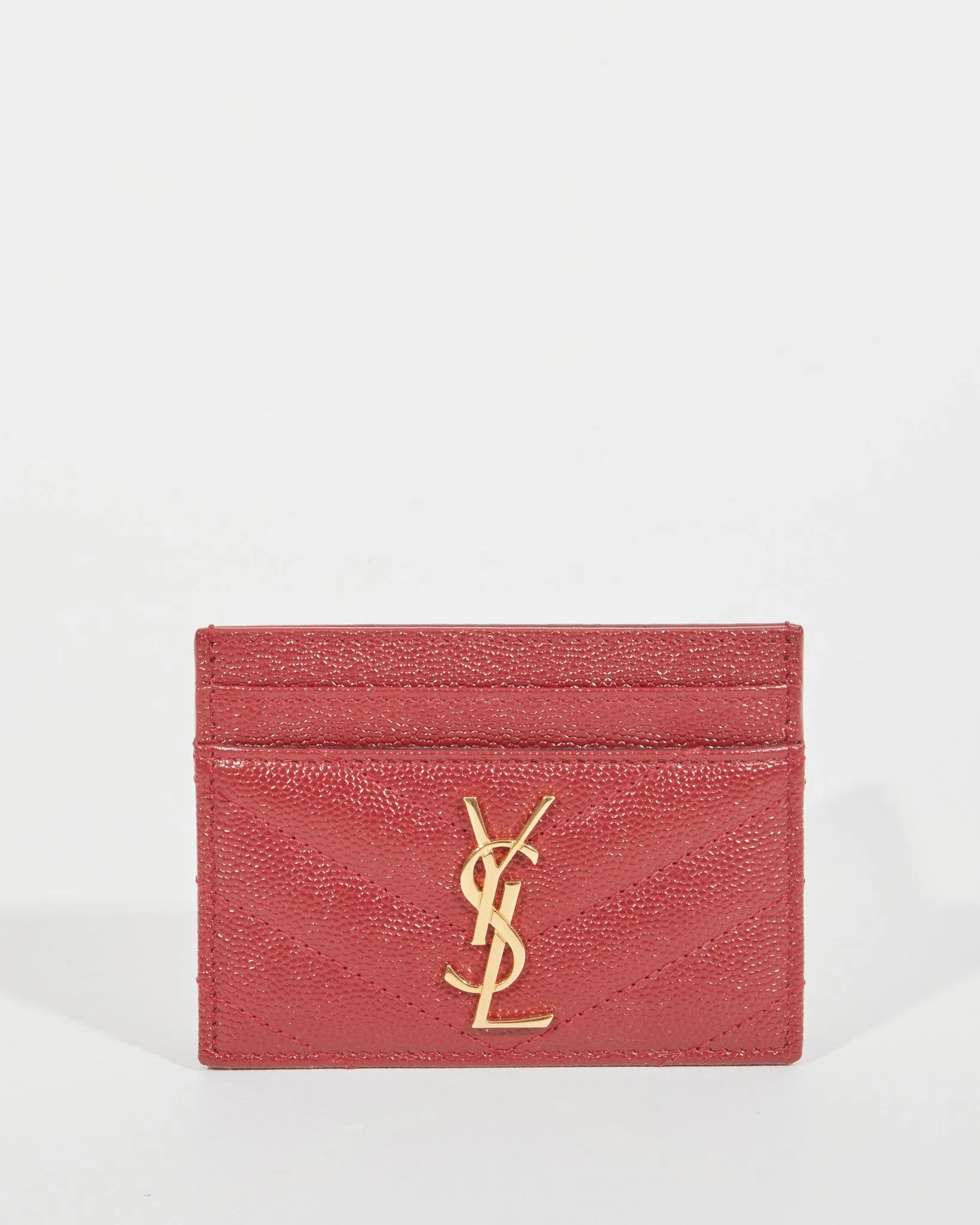 Saint Laurent Bordeaux Grained Leather YSL Logo Cardholder