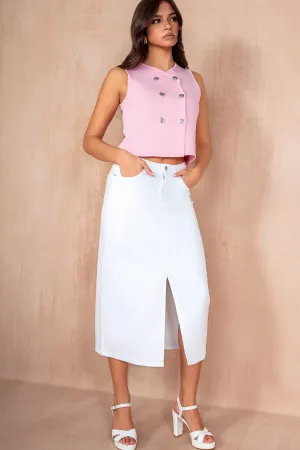 Sandy White Denim Midi Skirt