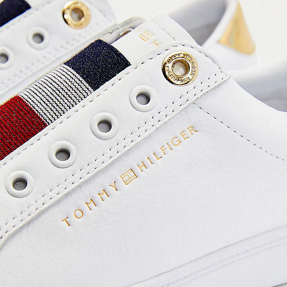 Scarpe Donna TOMMY HILFIGER Sneakers Slip On Iconiche in Pelle Bianca