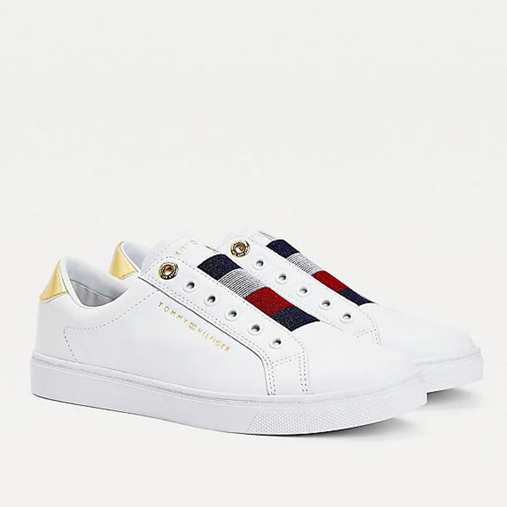 Scarpe Donna TOMMY HILFIGER Sneakers Slip On Iconiche in Pelle Bianca