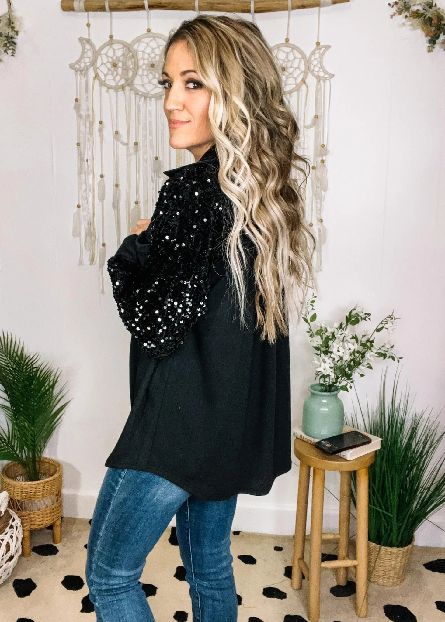 Sequin Contrast Shacket