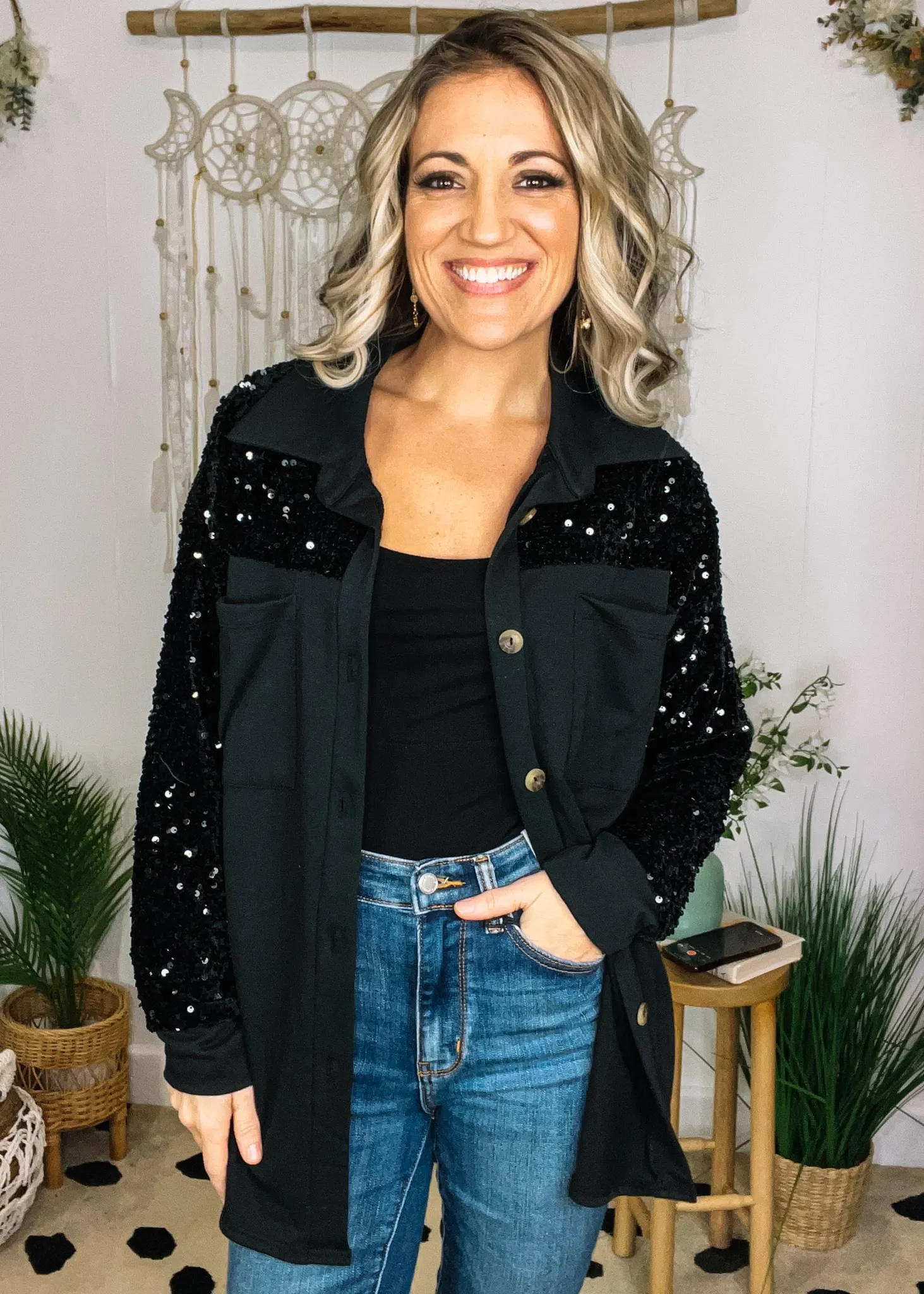 Sequin Contrast Shacket