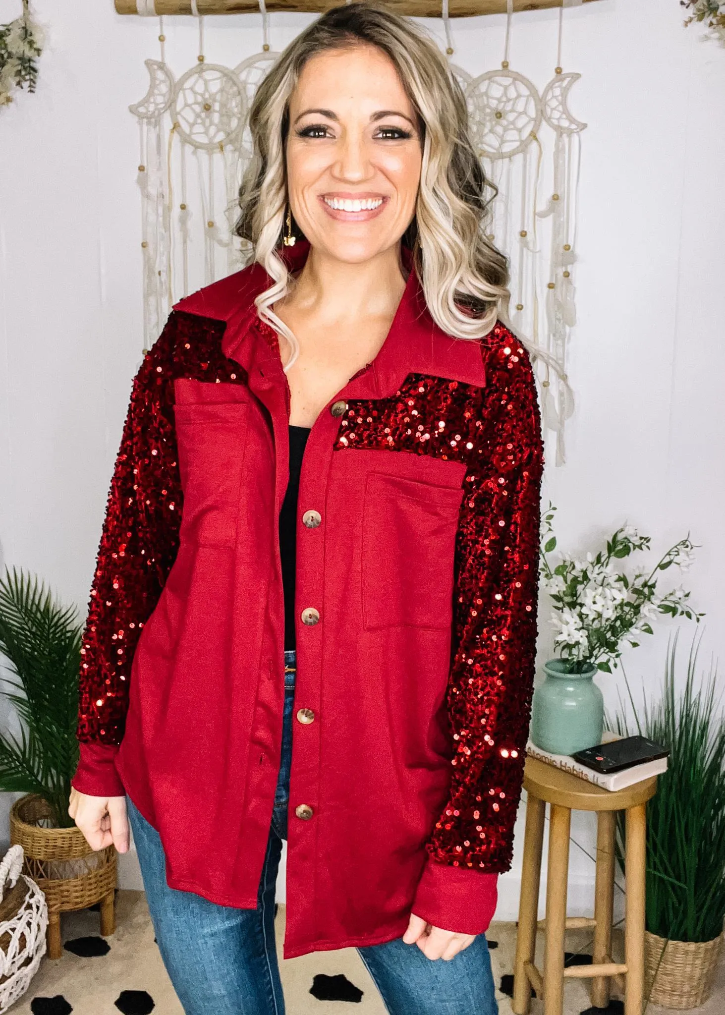 Sequin Contrast Shacket