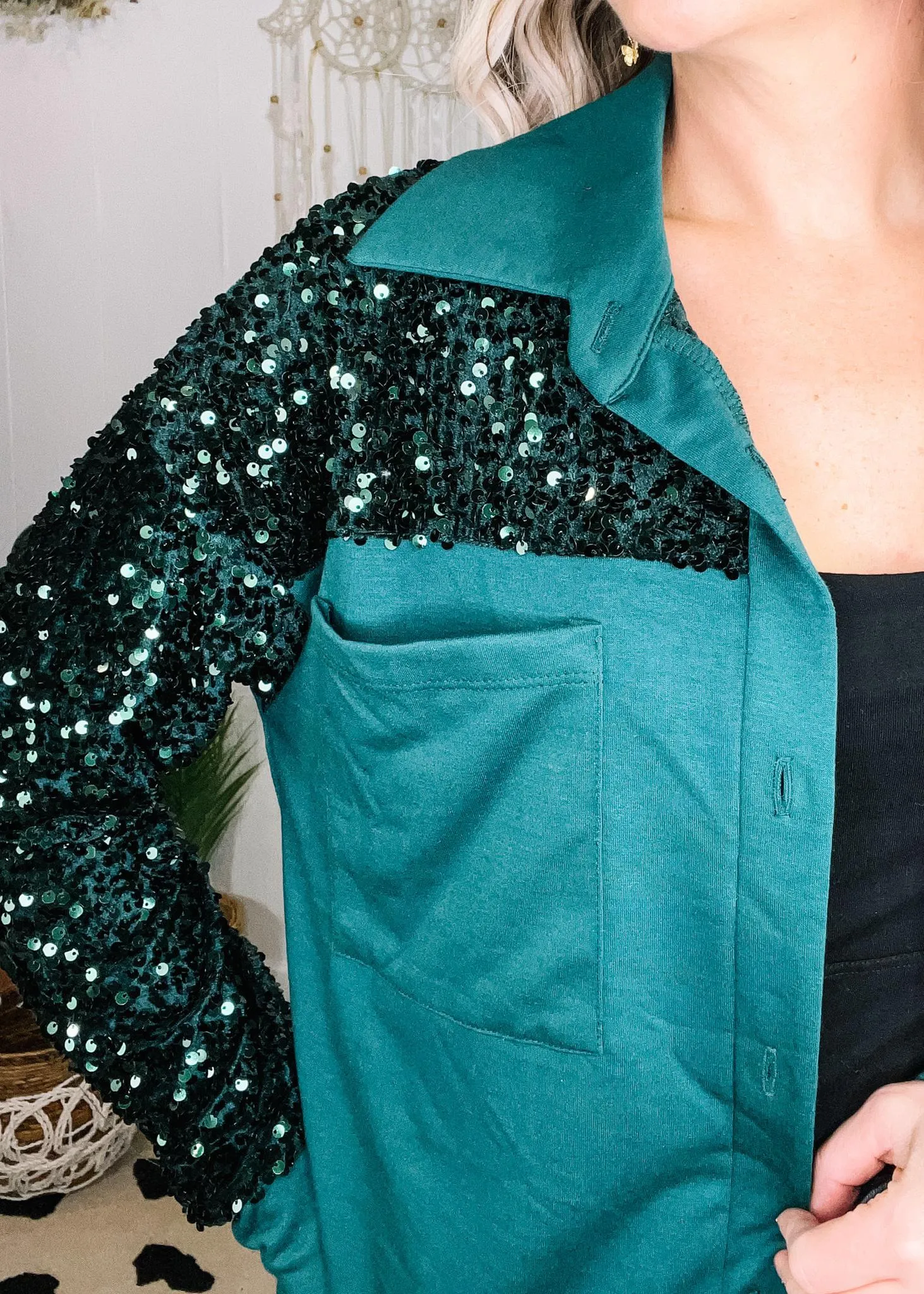 Sequin Contrast Shacket