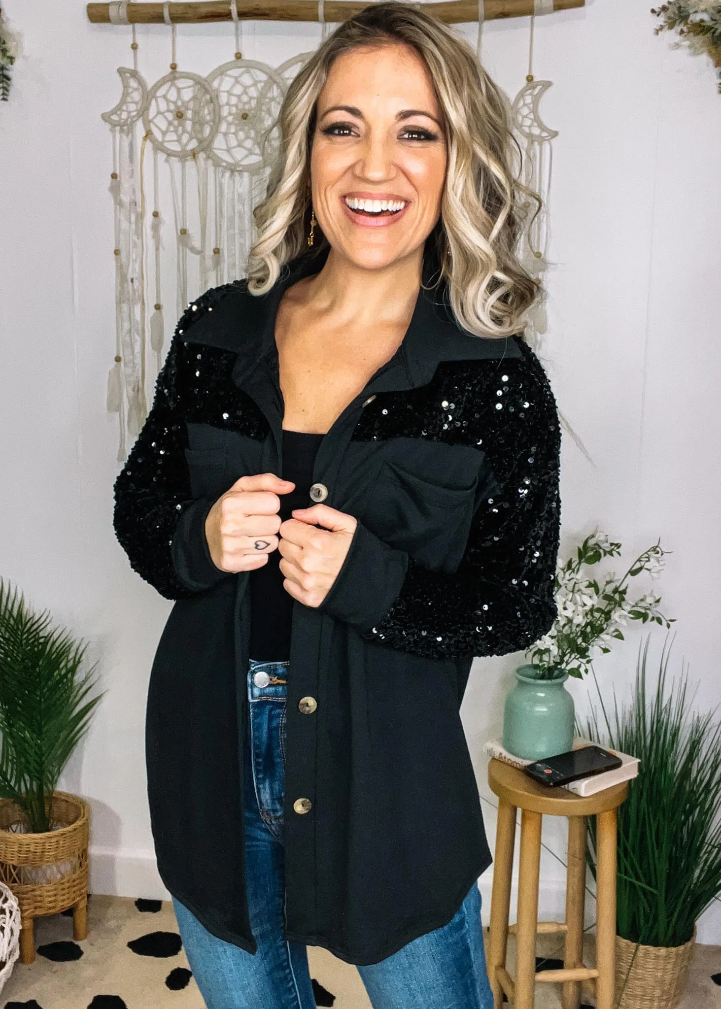 Sequin Contrast Shacket