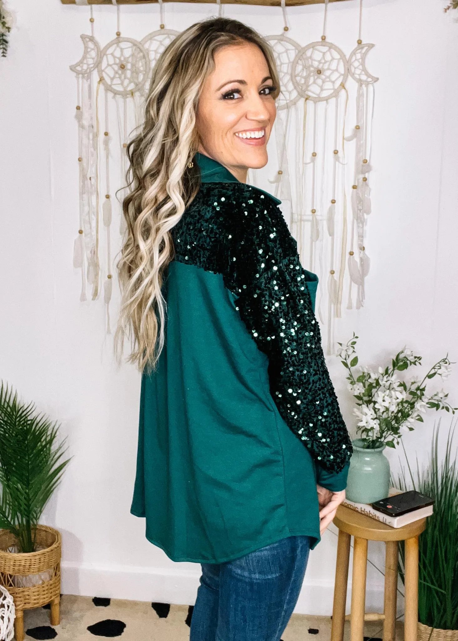 Sequin Contrast Shacket