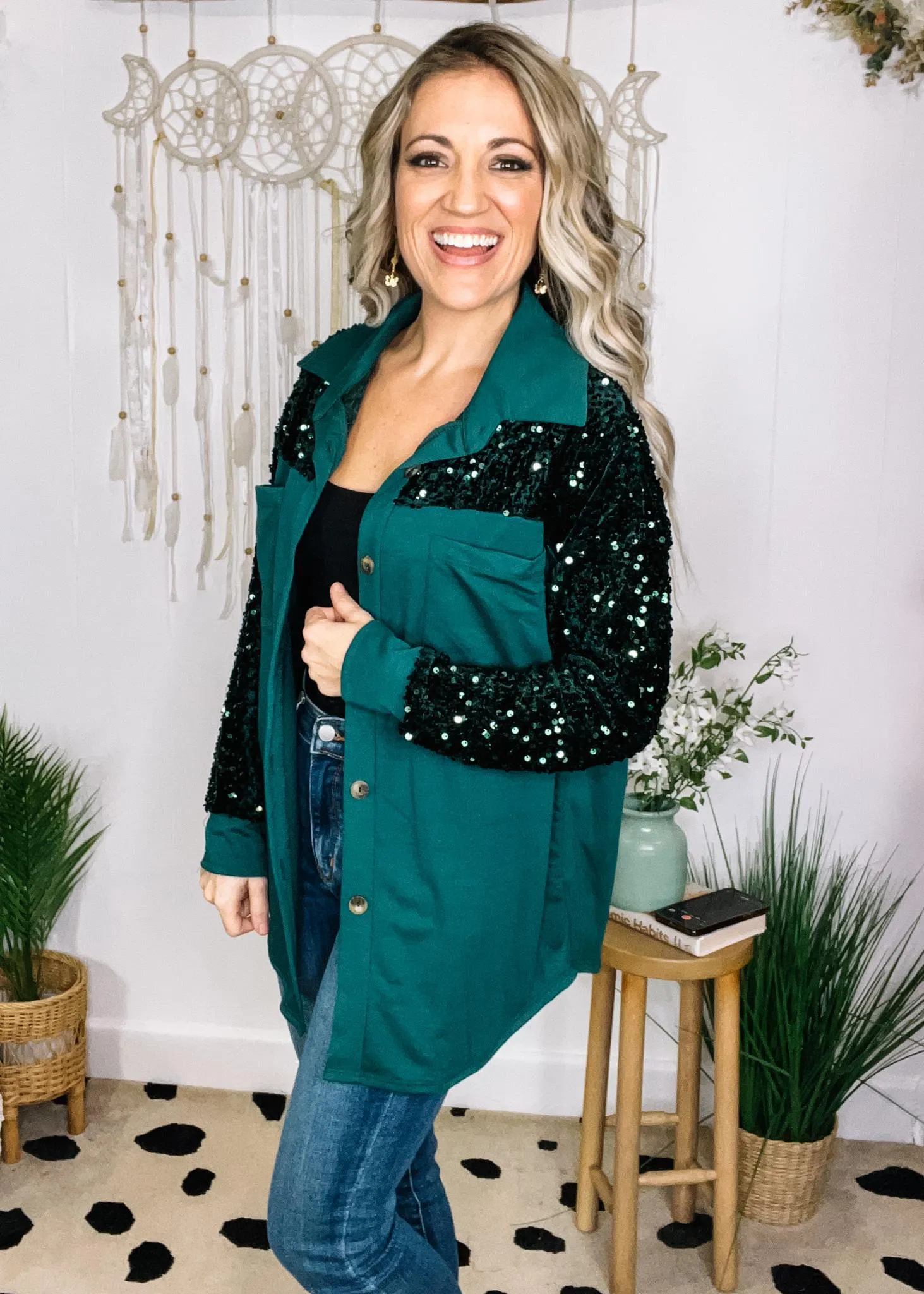 Sequin Contrast Shacket