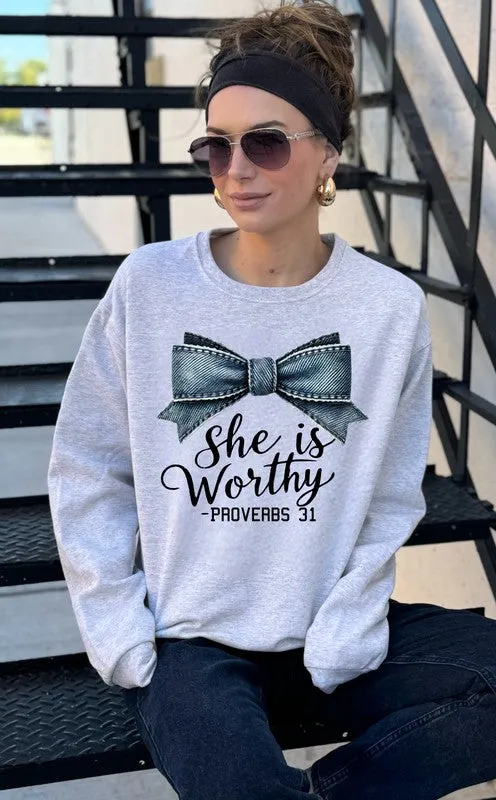 She Is Worthy Proverbs 31 CrewNeck Sweatshirt (7 Colors)