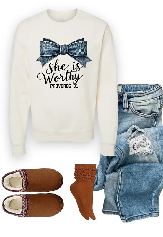 She Is Worthy Proverbs 31 CrewNeck Sweatshirt (7 Colors)