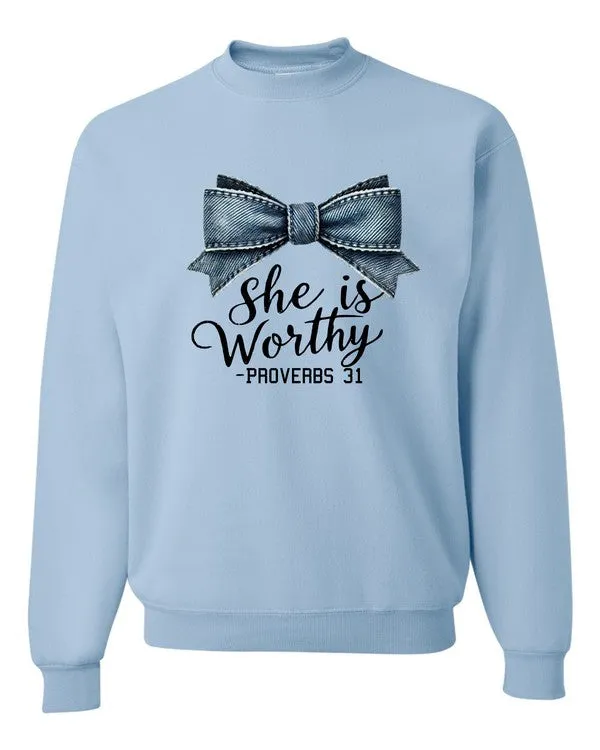 She Is Worthy Proverbs 31 CrewNeck Sweatshirt (7 Colors)