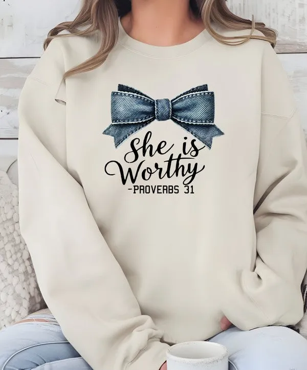 She Is Worthy Proverbs 31 CrewNeck Sweatshirt (7 Colors)