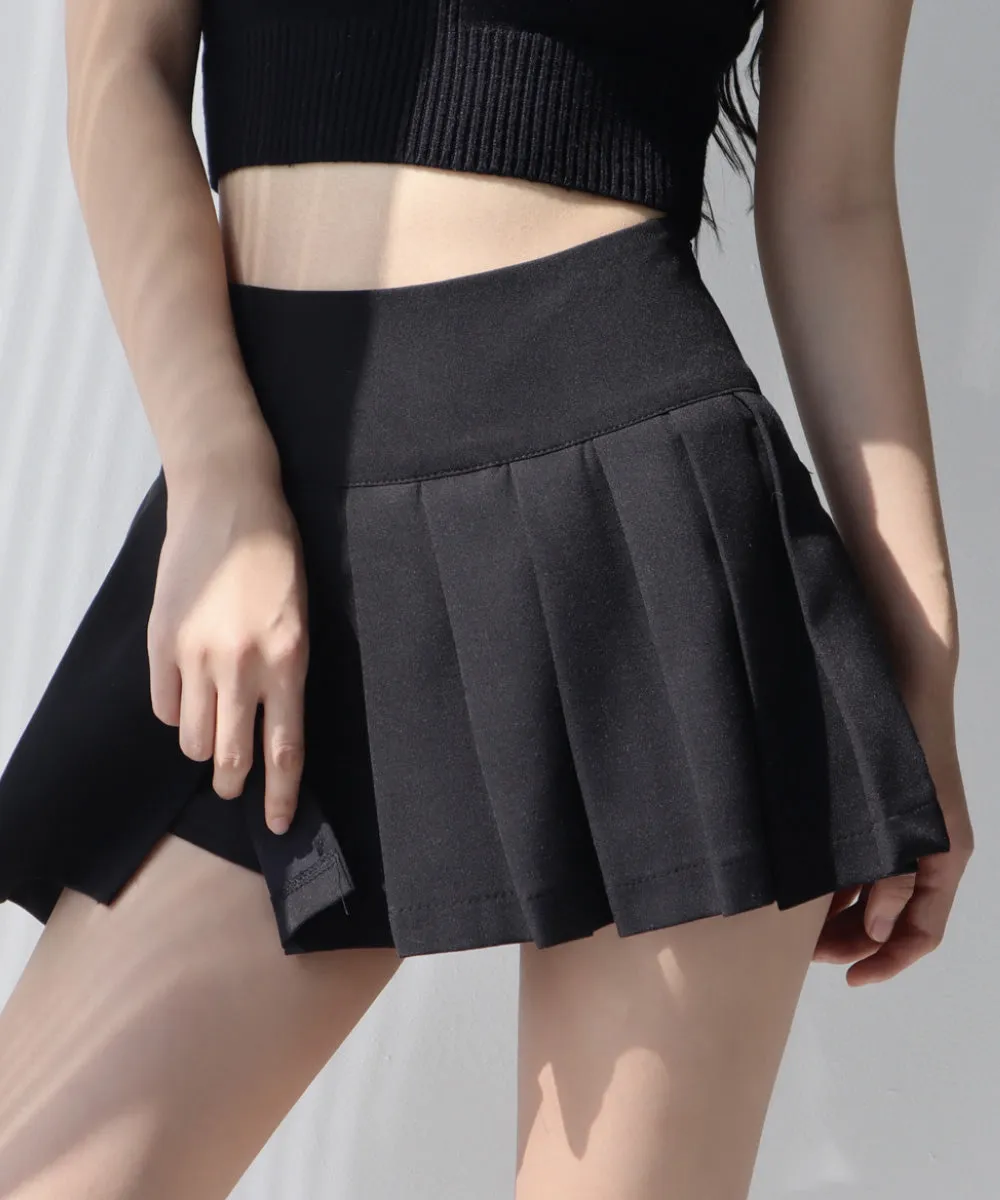 side slit pleated high waist A-line miniskirt