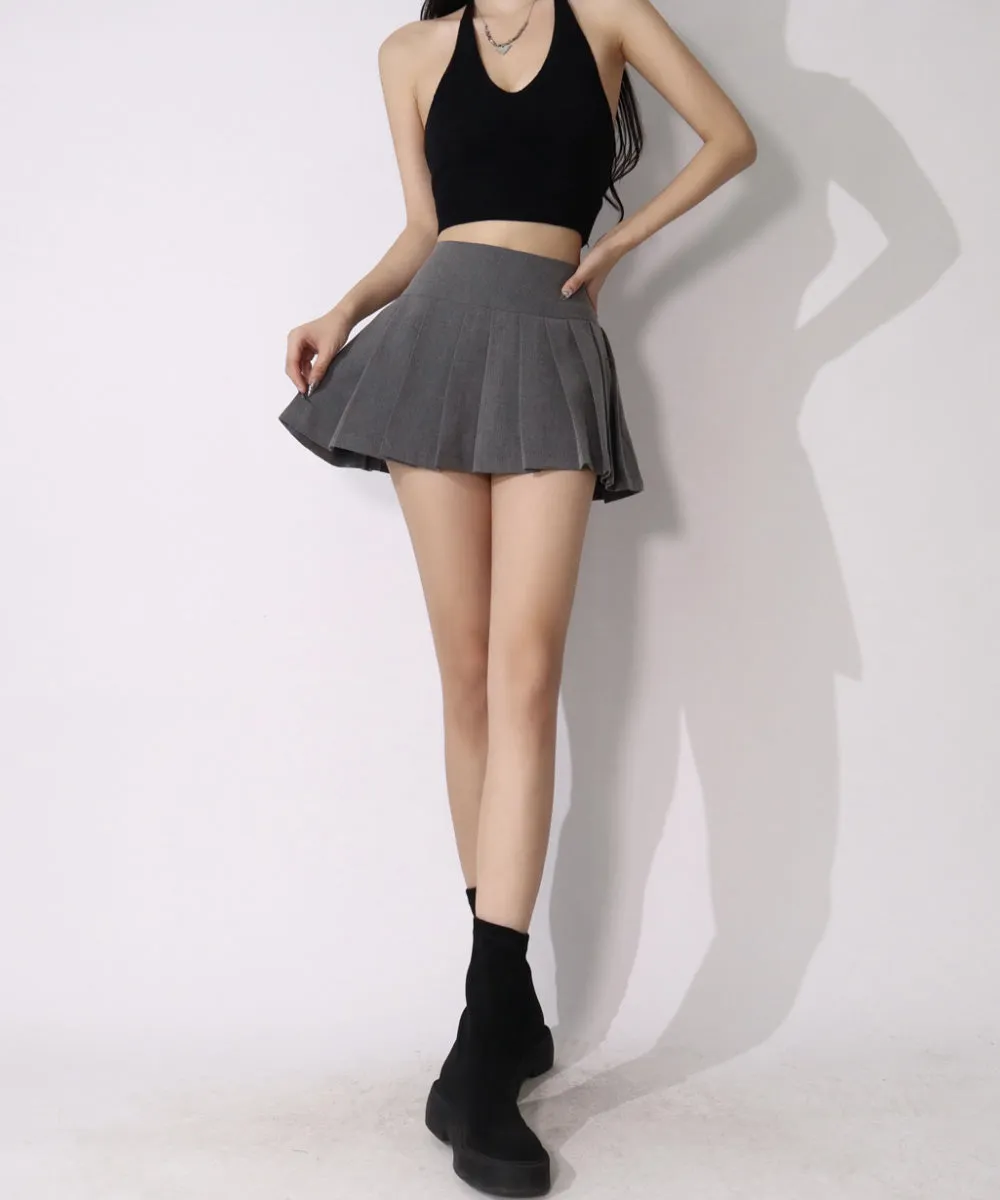 side slit pleated high waist A-line miniskirt