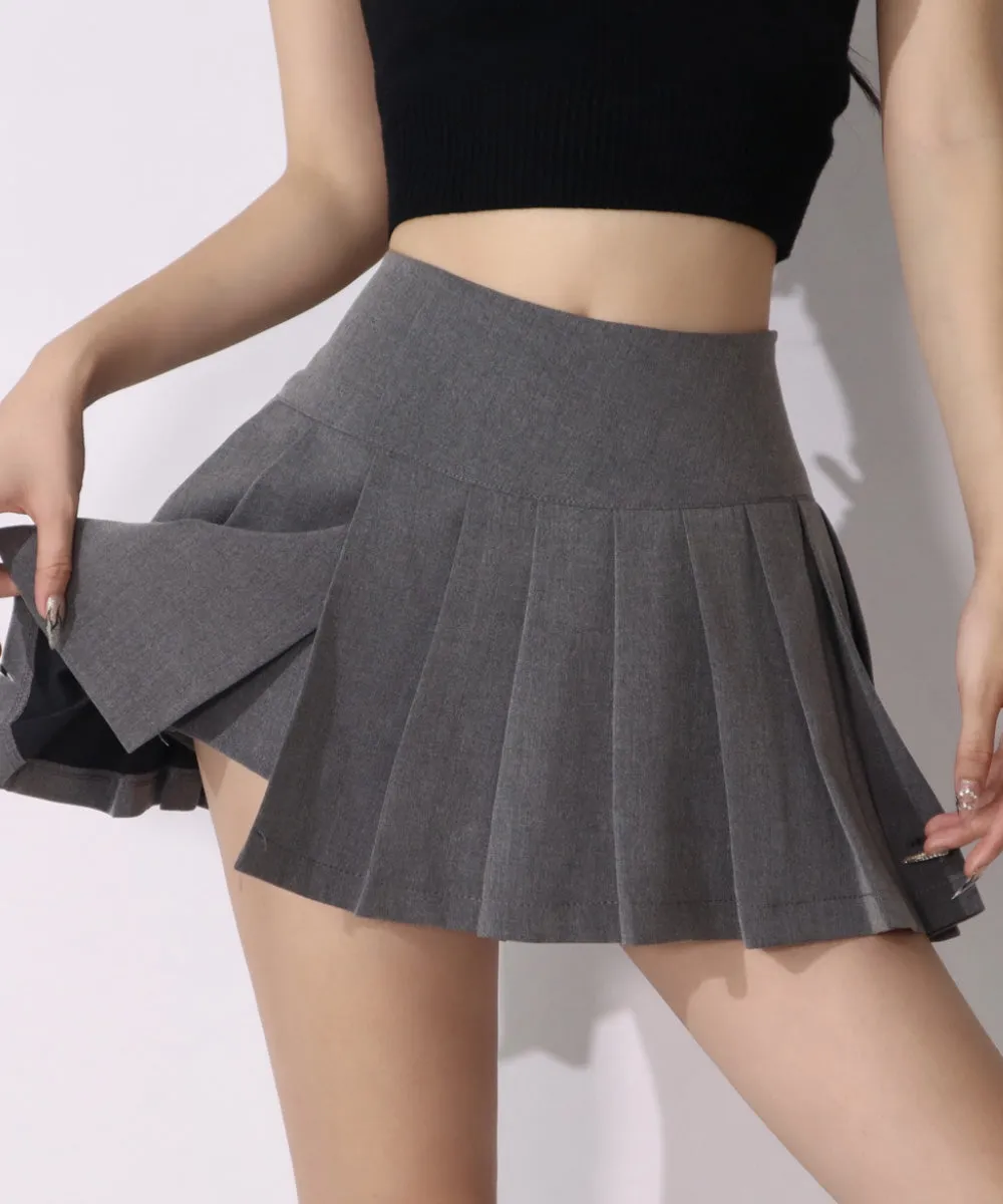 side slit pleated high waist A-line miniskirt