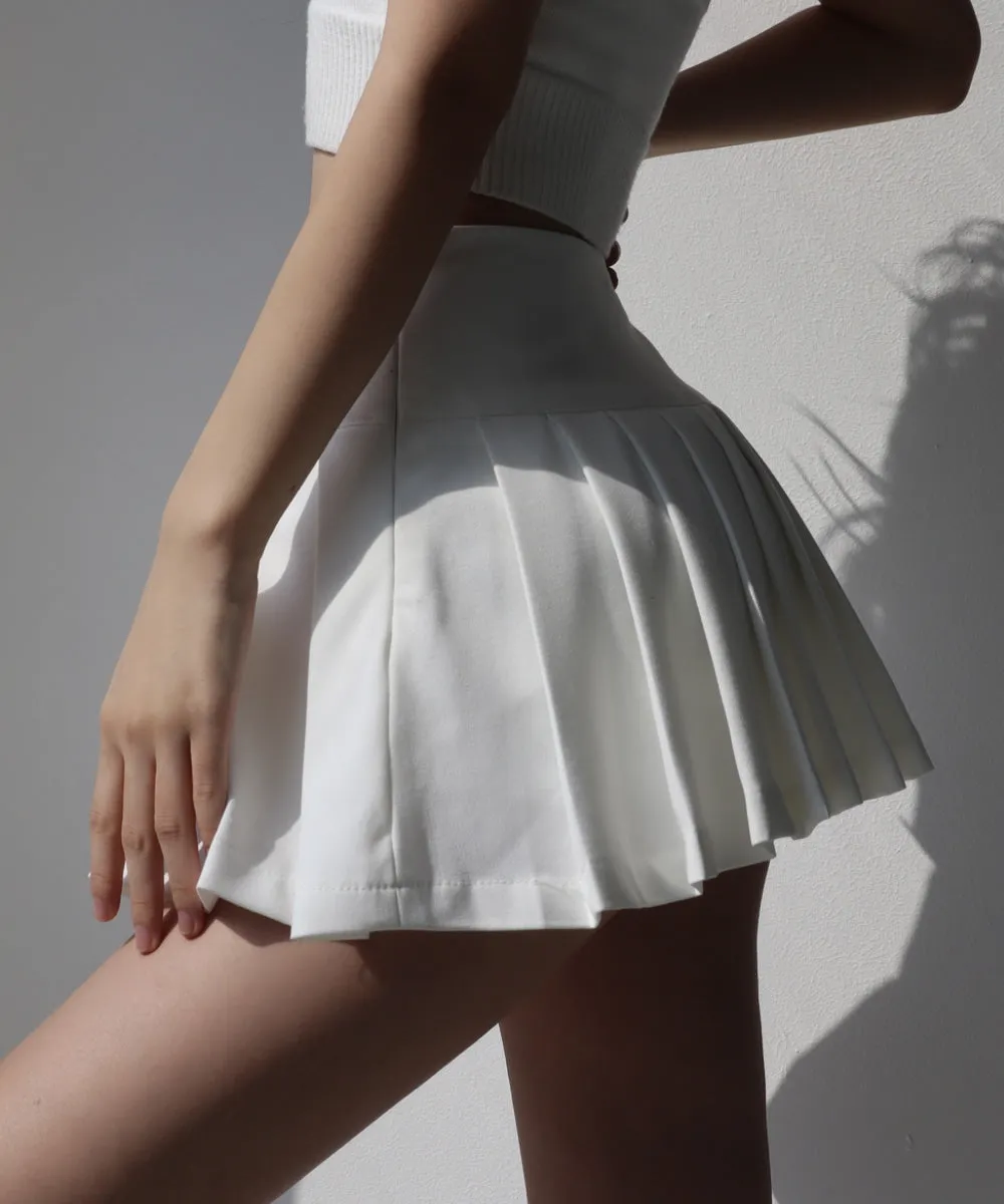 side slit pleated high waist A-line miniskirt