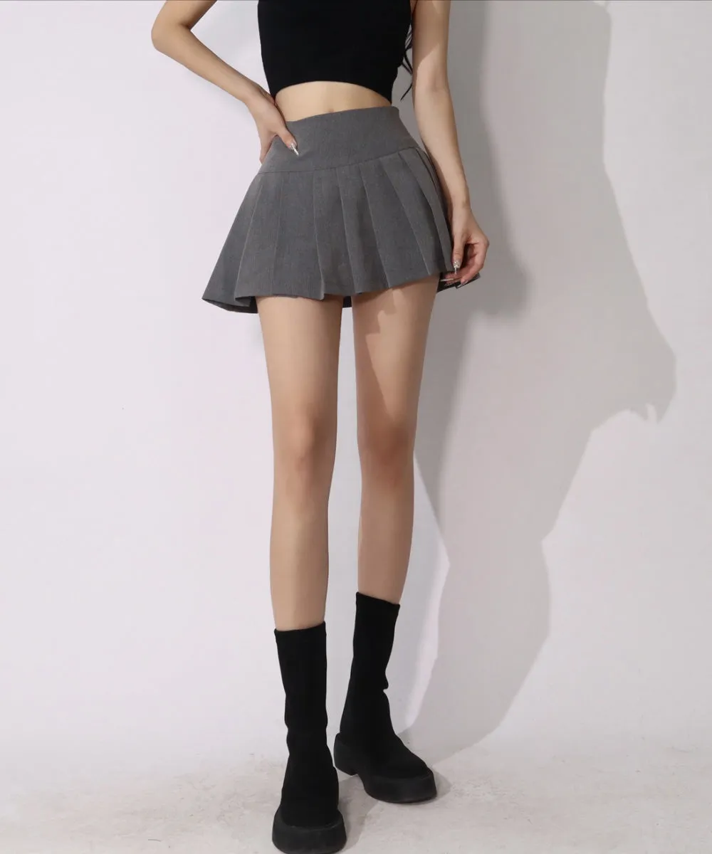 side slit pleated high waist A-line miniskirt