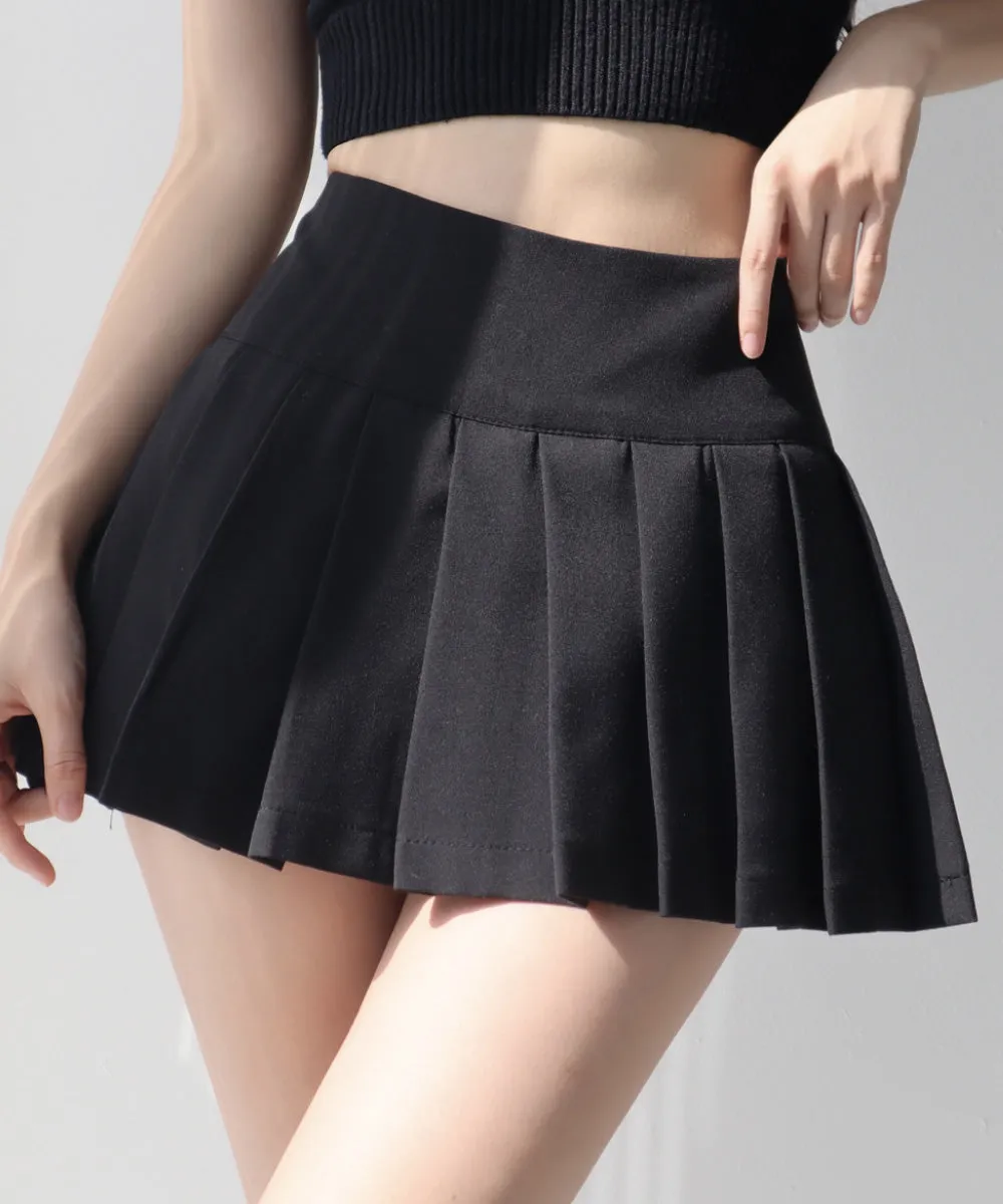 side slit pleated high waist A-line miniskirt