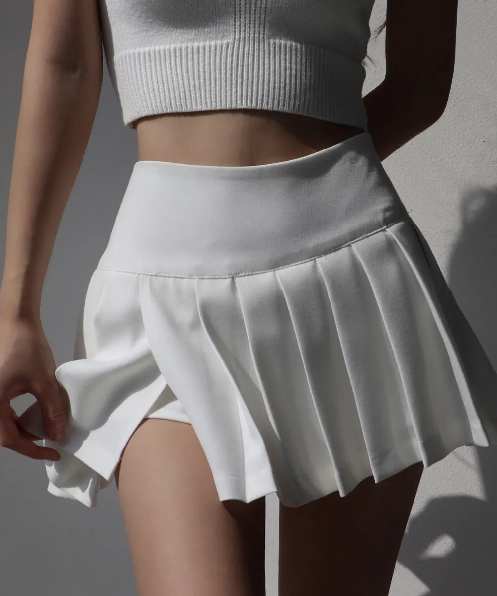 side slit pleated high waist A-line miniskirt
