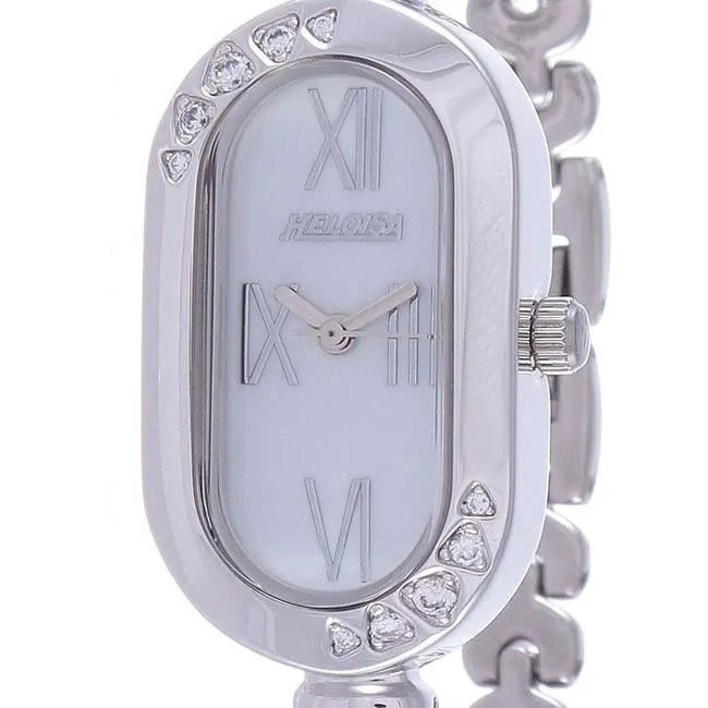 Silver Oval White MOP Dial Watch  For Women with Crystals - Heloisa 76120102