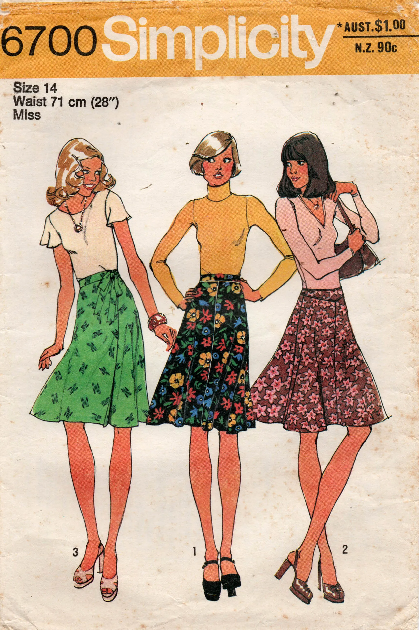 Simplicity 6700 Womens Flared Button Front Panelled or Wrap Skirts 1970s Vintage Sewing Pattern Size 10 or 14