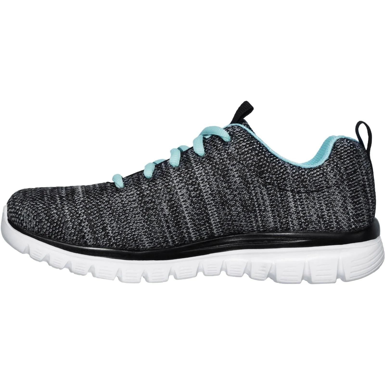 Skechers 12614 Graceful Twisted Fortune Sneakers für Damen, weite Passform, Schwarz/Türkis