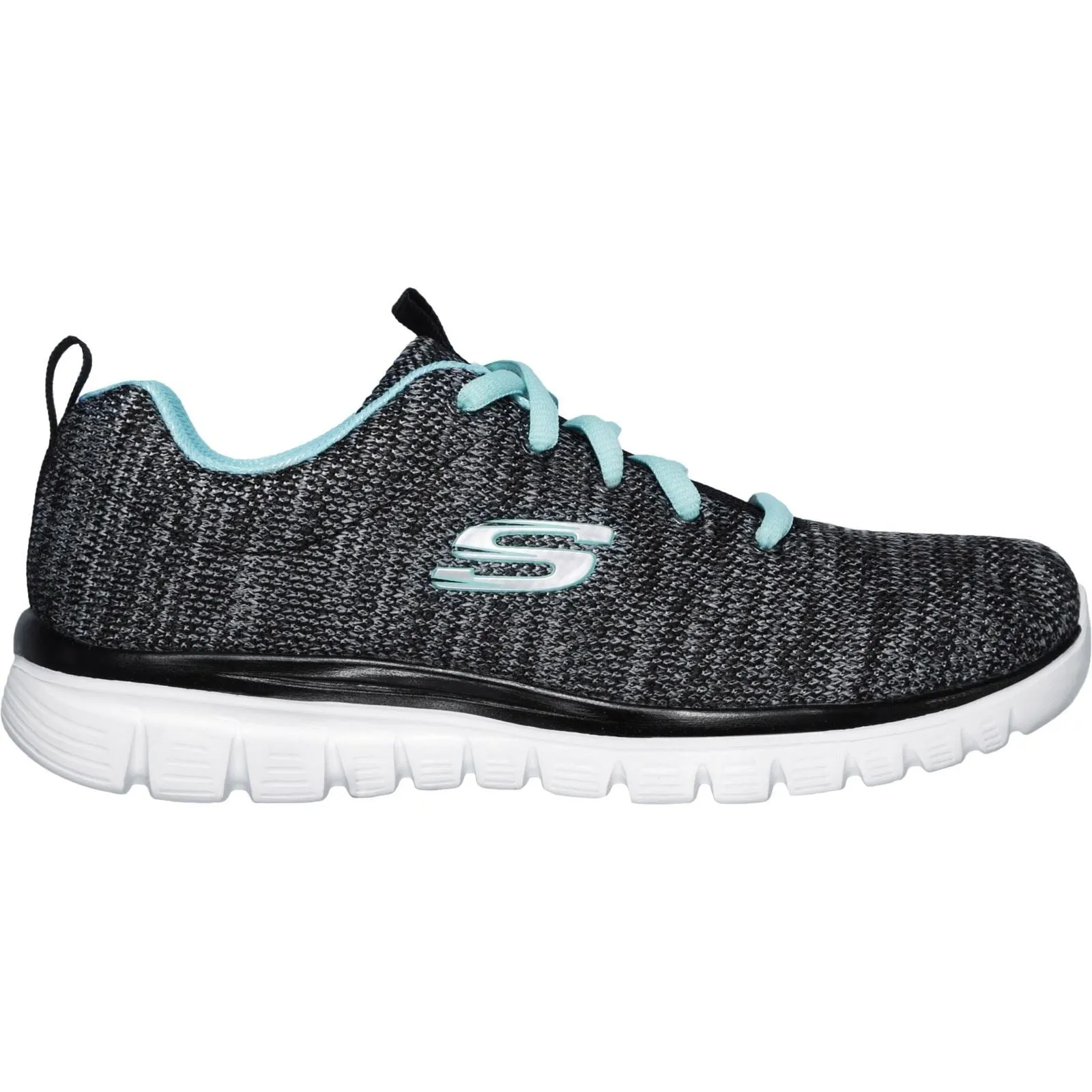 Skechers 12614 Graceful Twisted Fortune Sneakers für Damen, weite Passform, Schwarz/Türkis