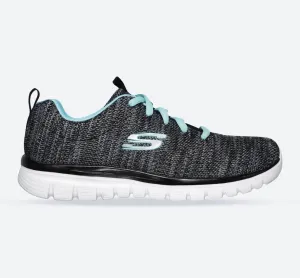 Skechers 12614 Graceful Twisted Fortune Sneakers für Damen, weite Passform, Schwarz/Türkis