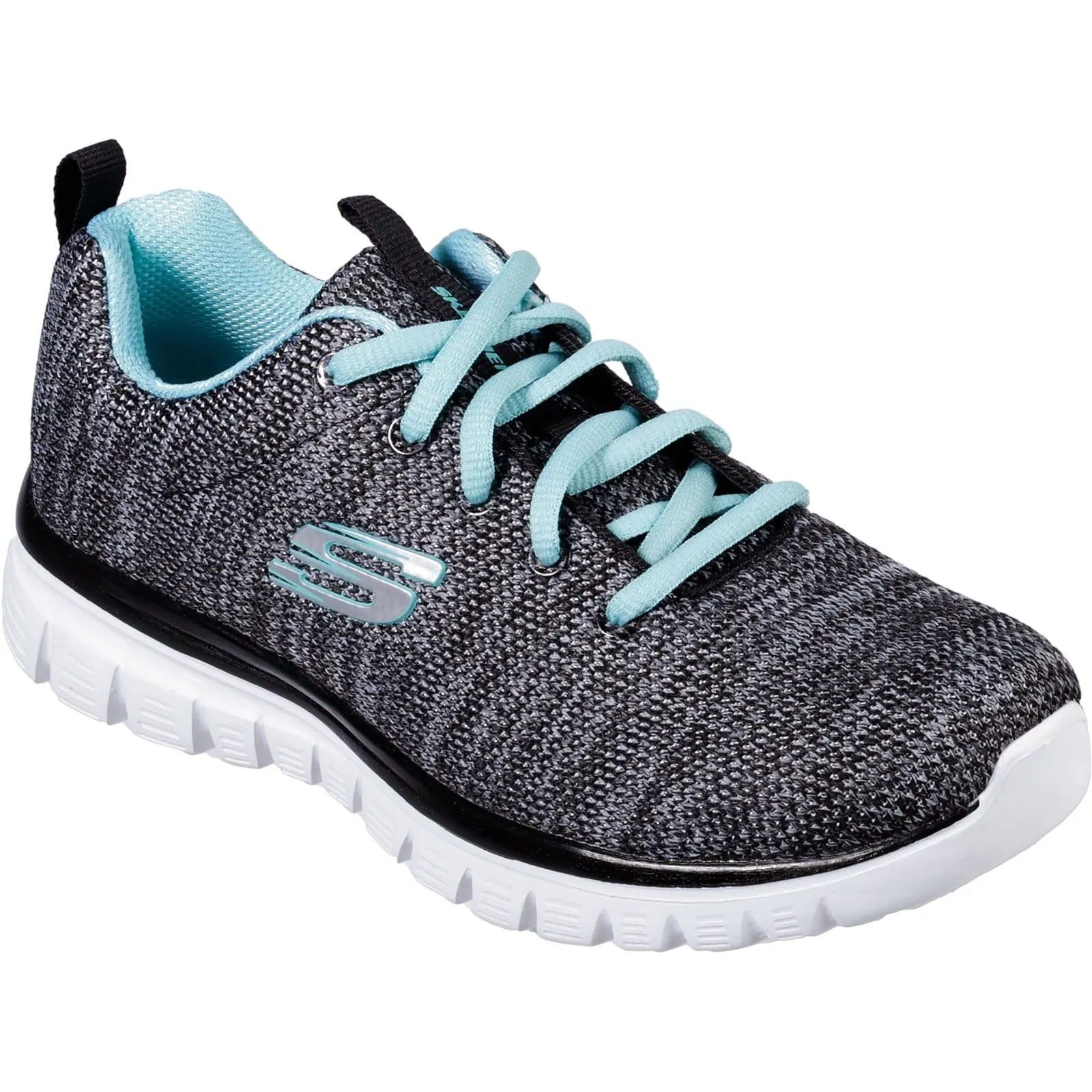Skechers 12614 Graceful Twisted Fortune Sneakers für Damen, weite Passform, Schwarz/Türkis