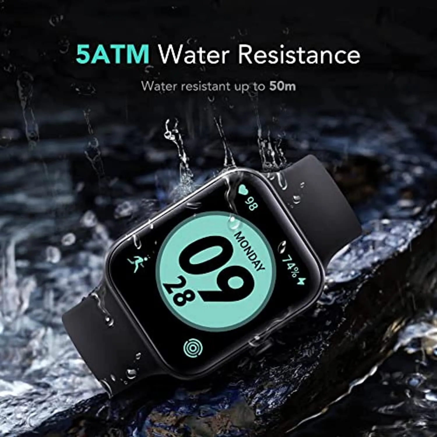 Smart Watch, SKG V7 Smart Watch with 24/7 Heart Rate Monitor,5ATM Waterproof, Weather,Blood Oxygen Sleep Monitor,Fitness Watch Activity Tracker for Android iOS Phones,Smartwatch for Men Women Black