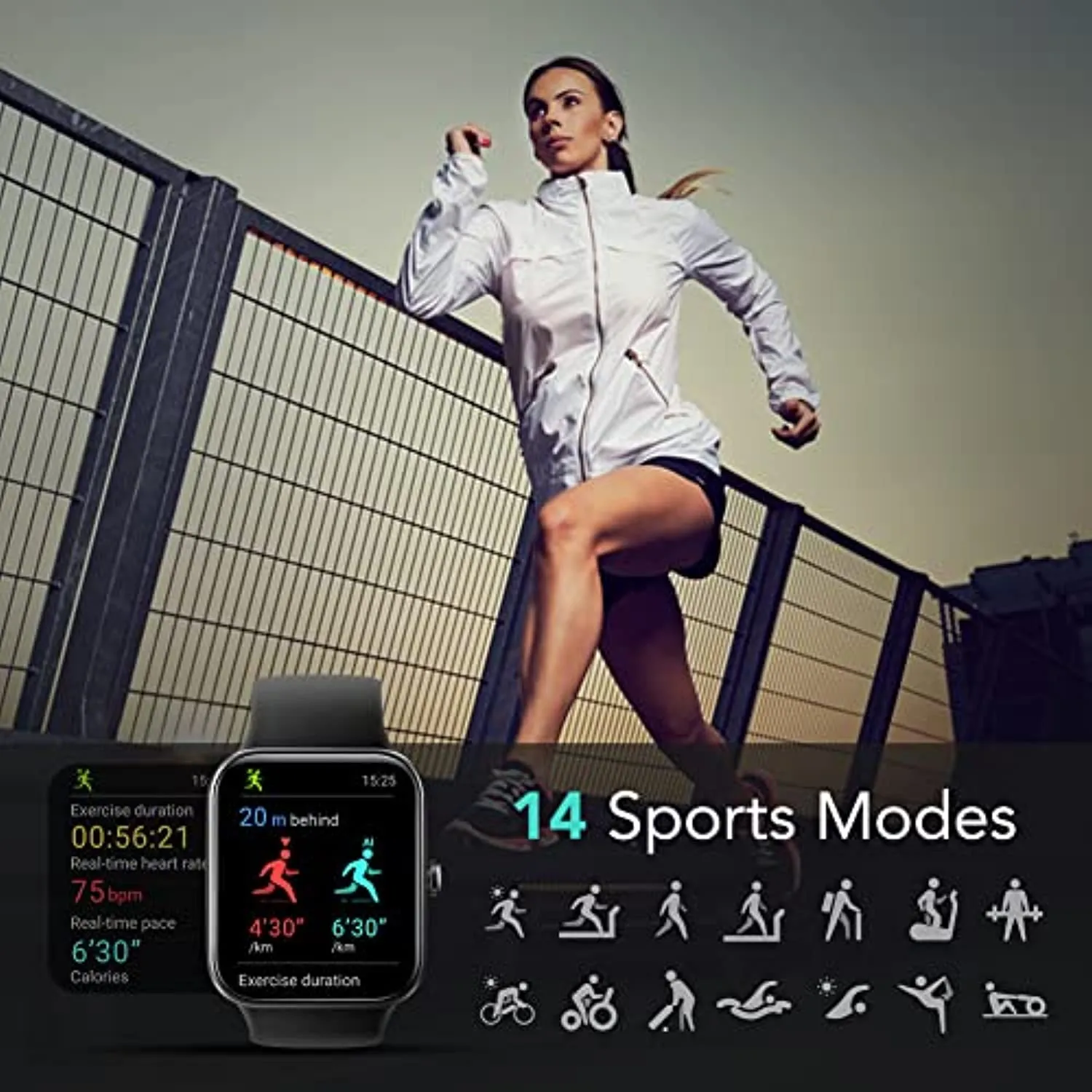 Smart Watch, SKG V7 Smart Watch with 24/7 Heart Rate Monitor,5ATM Waterproof, Weather,Blood Oxygen Sleep Monitor,Fitness Watch Activity Tracker for Android iOS Phones,Smartwatch for Men Women Black
