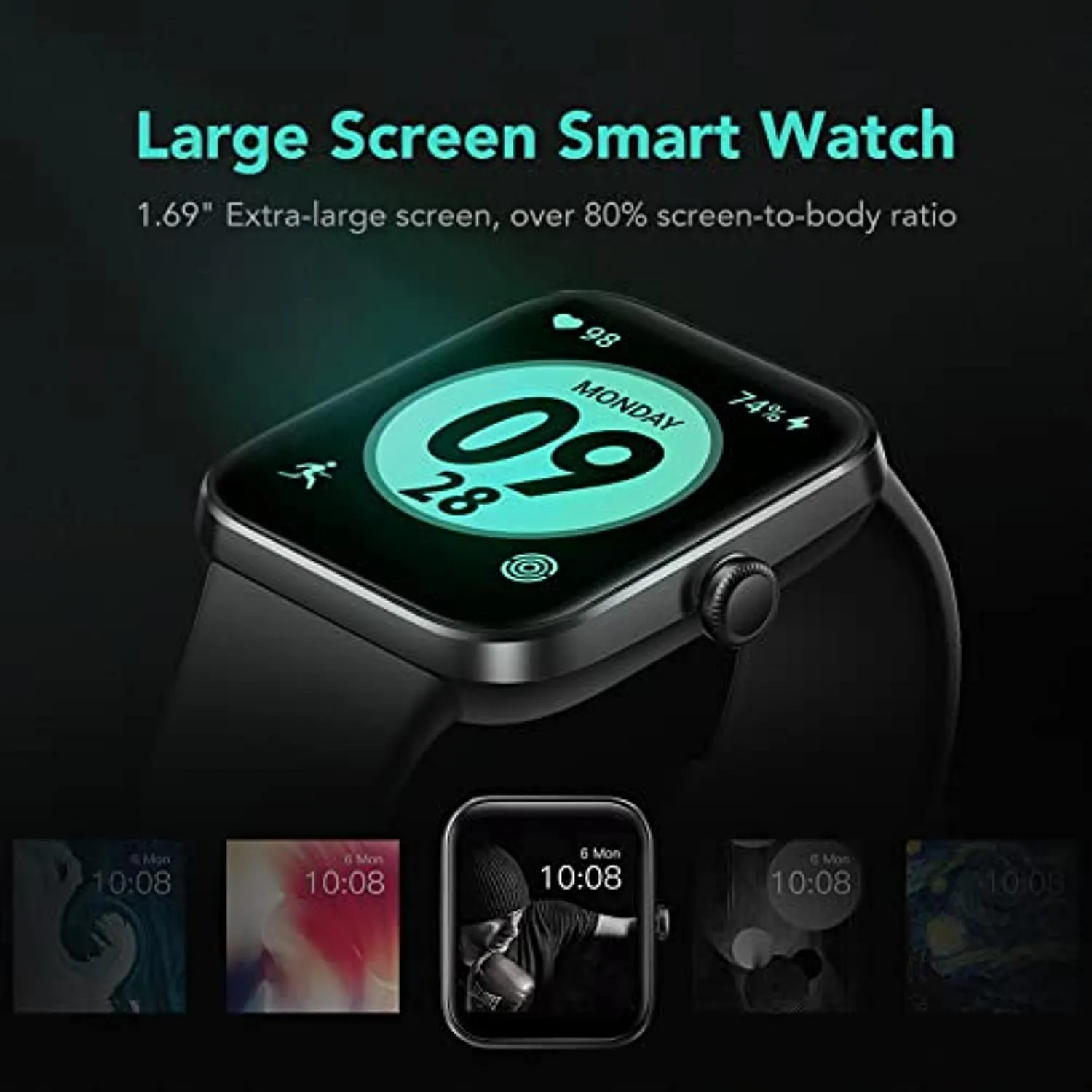 Smart Watch, SKG V7 Smart Watch with 24/7 Heart Rate Monitor,5ATM Waterproof, Weather,Blood Oxygen Sleep Monitor,Fitness Watch Activity Tracker for Android iOS Phones,Smartwatch for Men Women Black