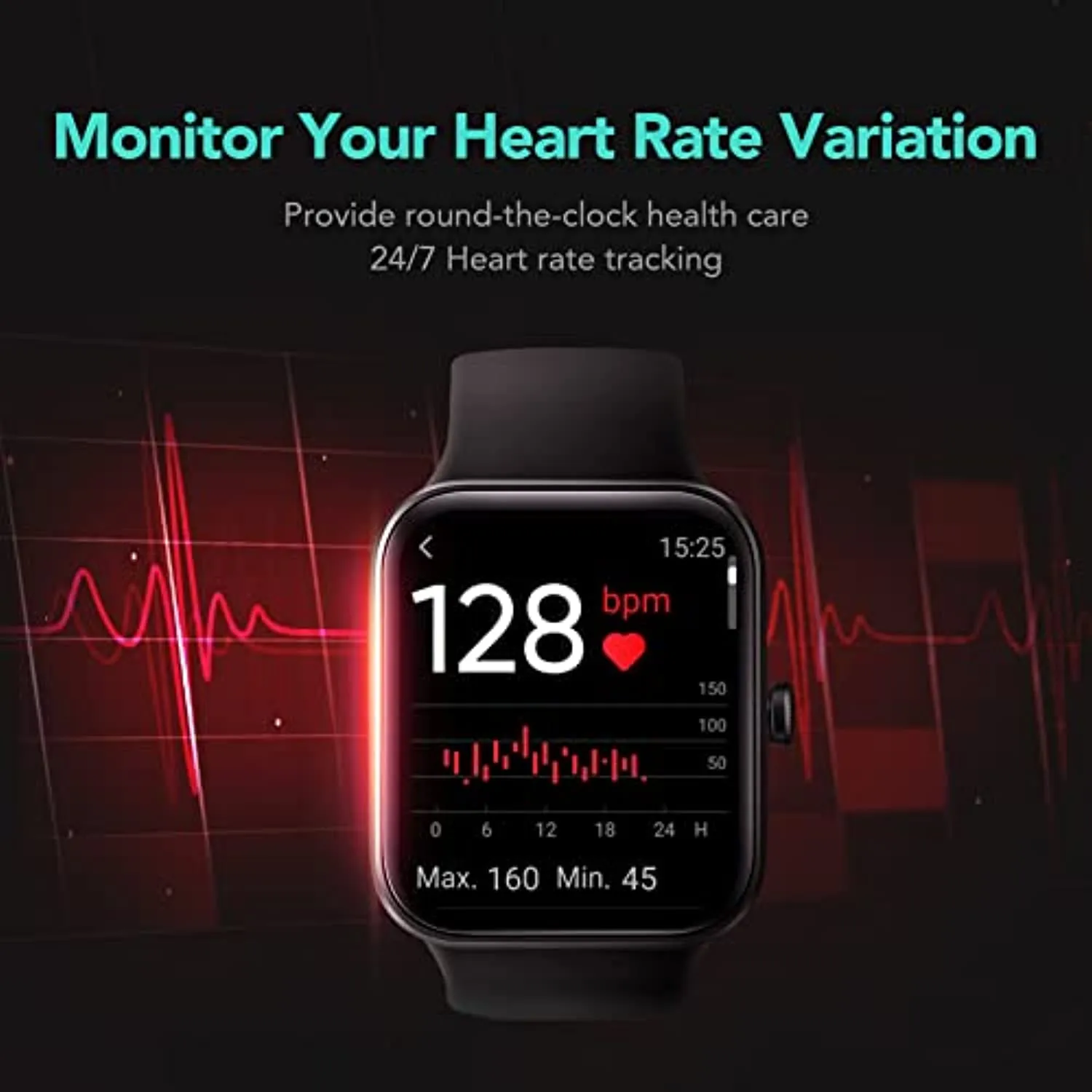 Smart Watch, SKG V7 Smart Watch with 24/7 Heart Rate Monitor,5ATM Waterproof, Weather,Blood Oxygen Sleep Monitor,Fitness Watch Activity Tracker for Android iOS Phones,Smartwatch for Men Women Black