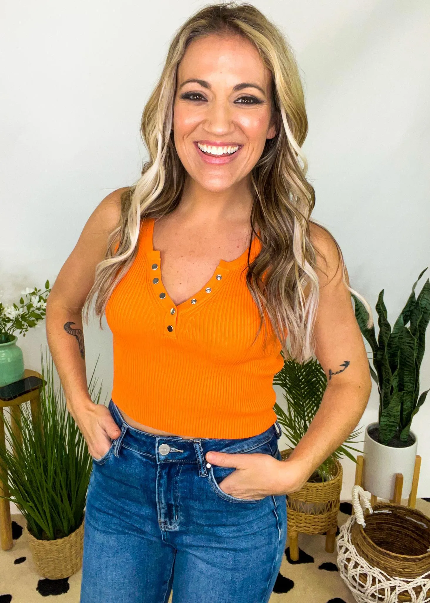 Snap Button Crop Tank