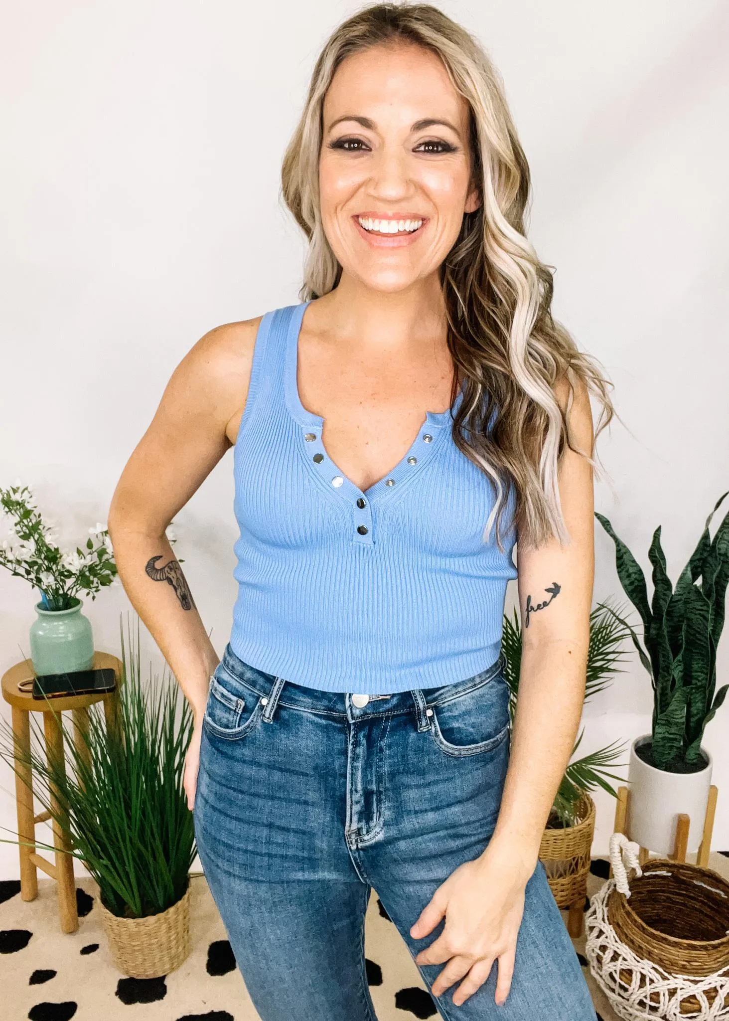 Snap Button Crop Tank