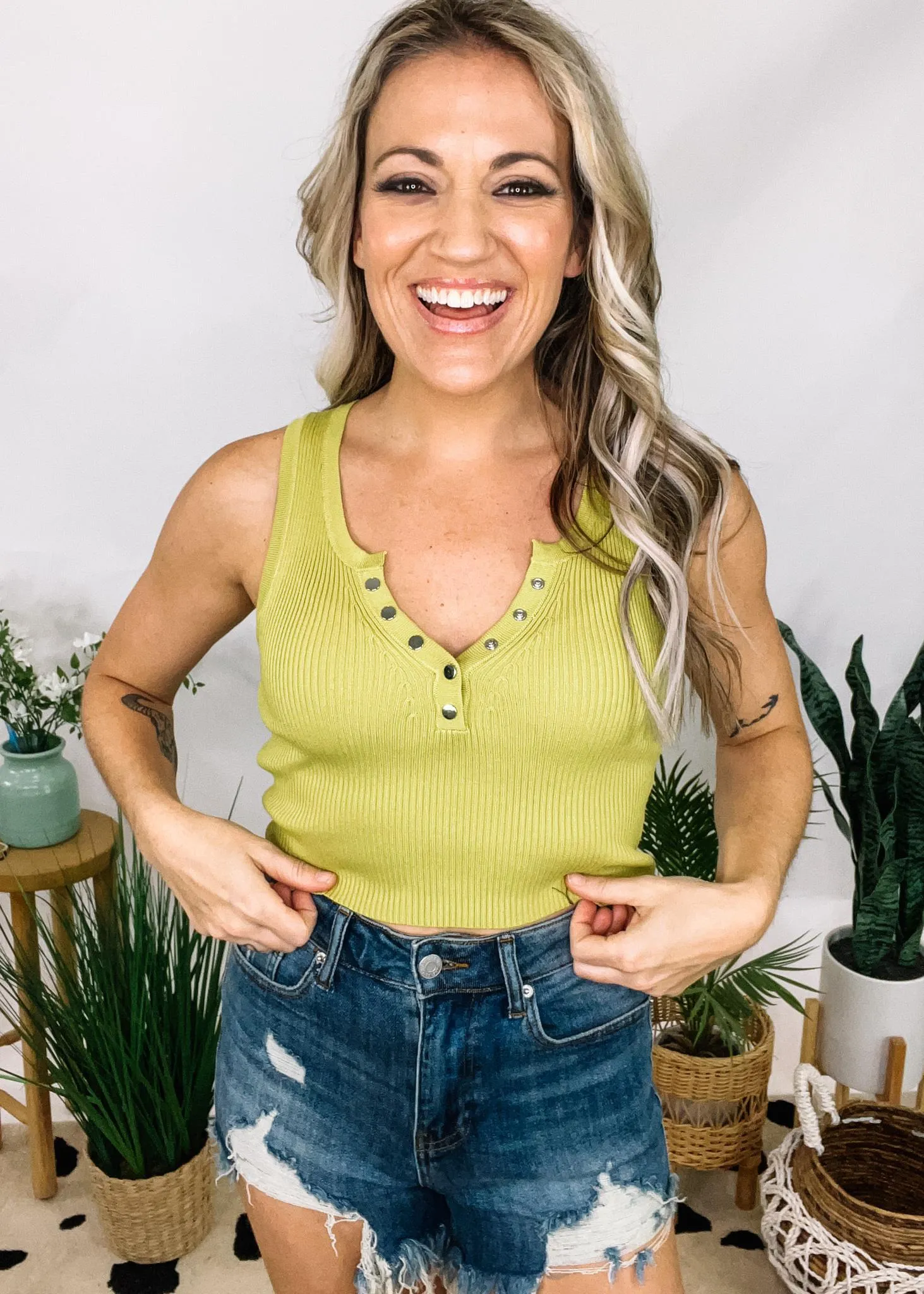 Snap Button Crop Tank