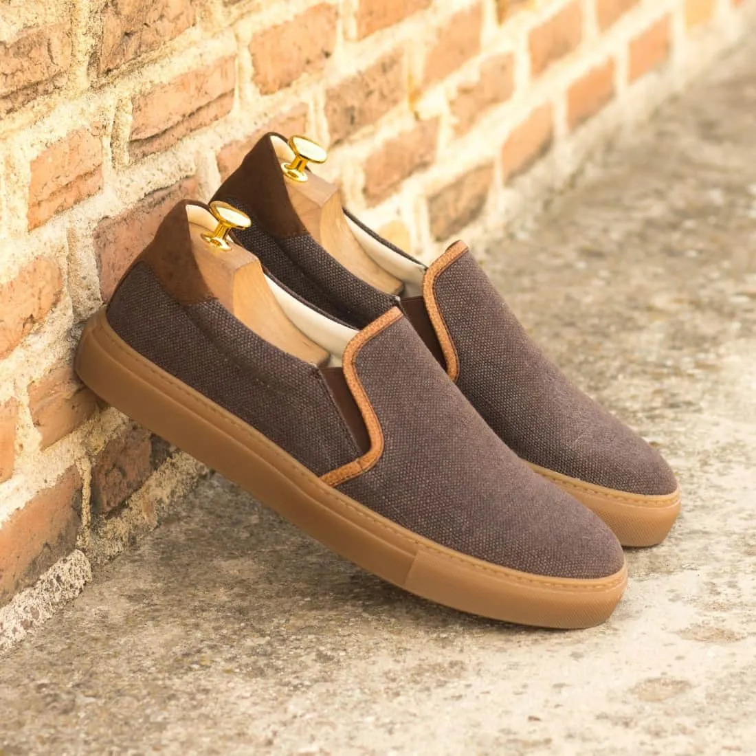 Sneakers Slip On en lin marron - Semelles Caramel
