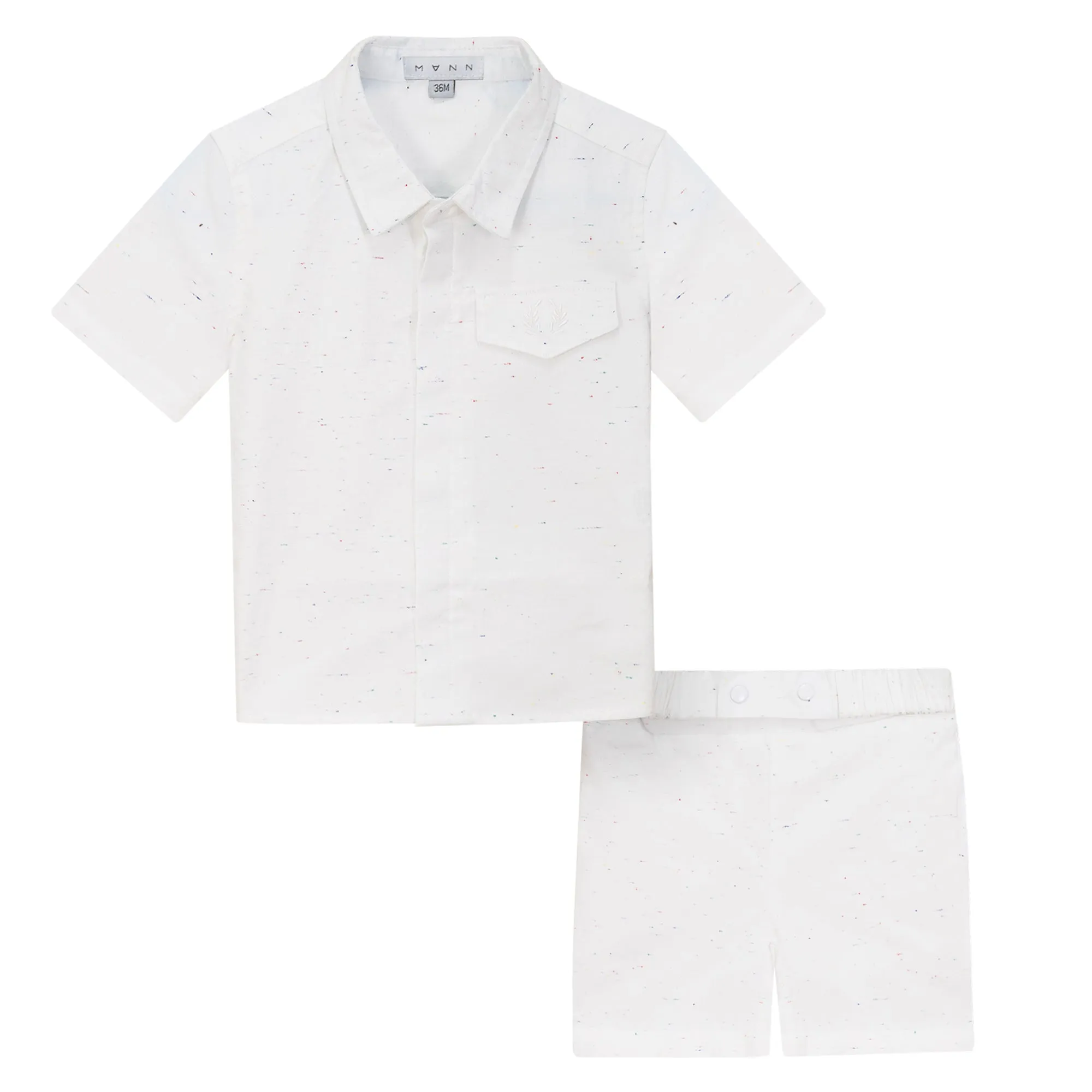 Speckled snap white/multi shirt set by Mann